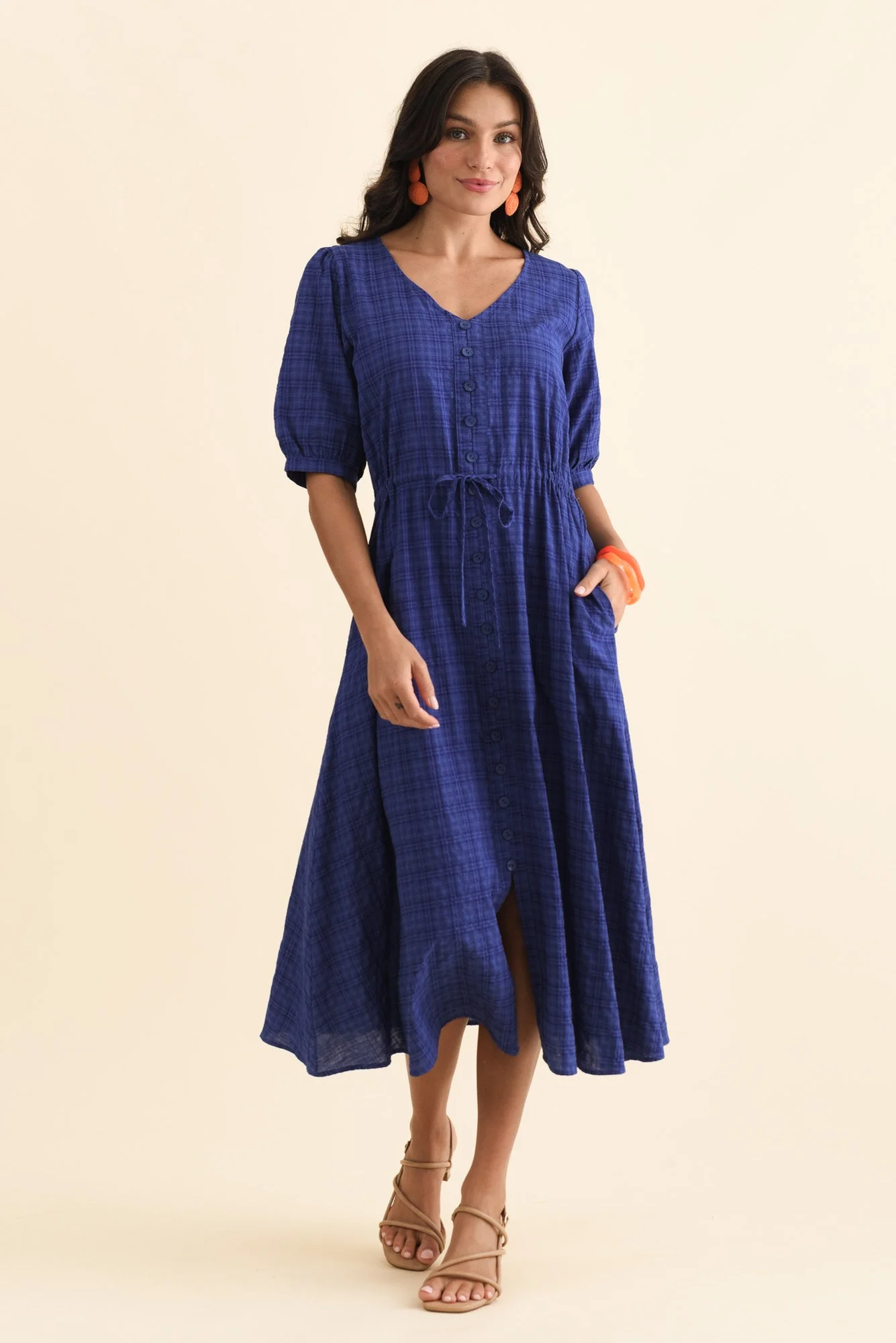 Weslyn Cobalt Check Cotton Blend Dress - Image 6