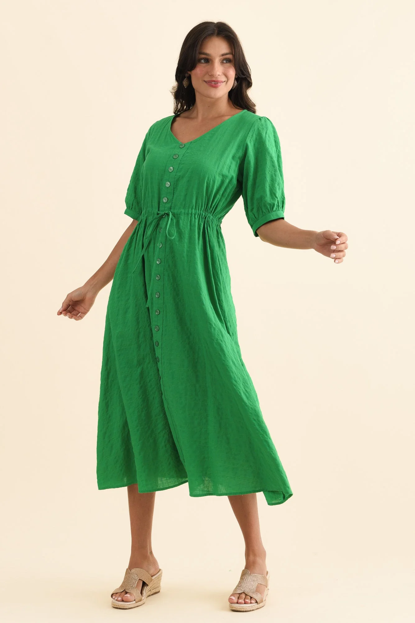 Weslyn Green Check Cotton Blend Dress - Image 2
