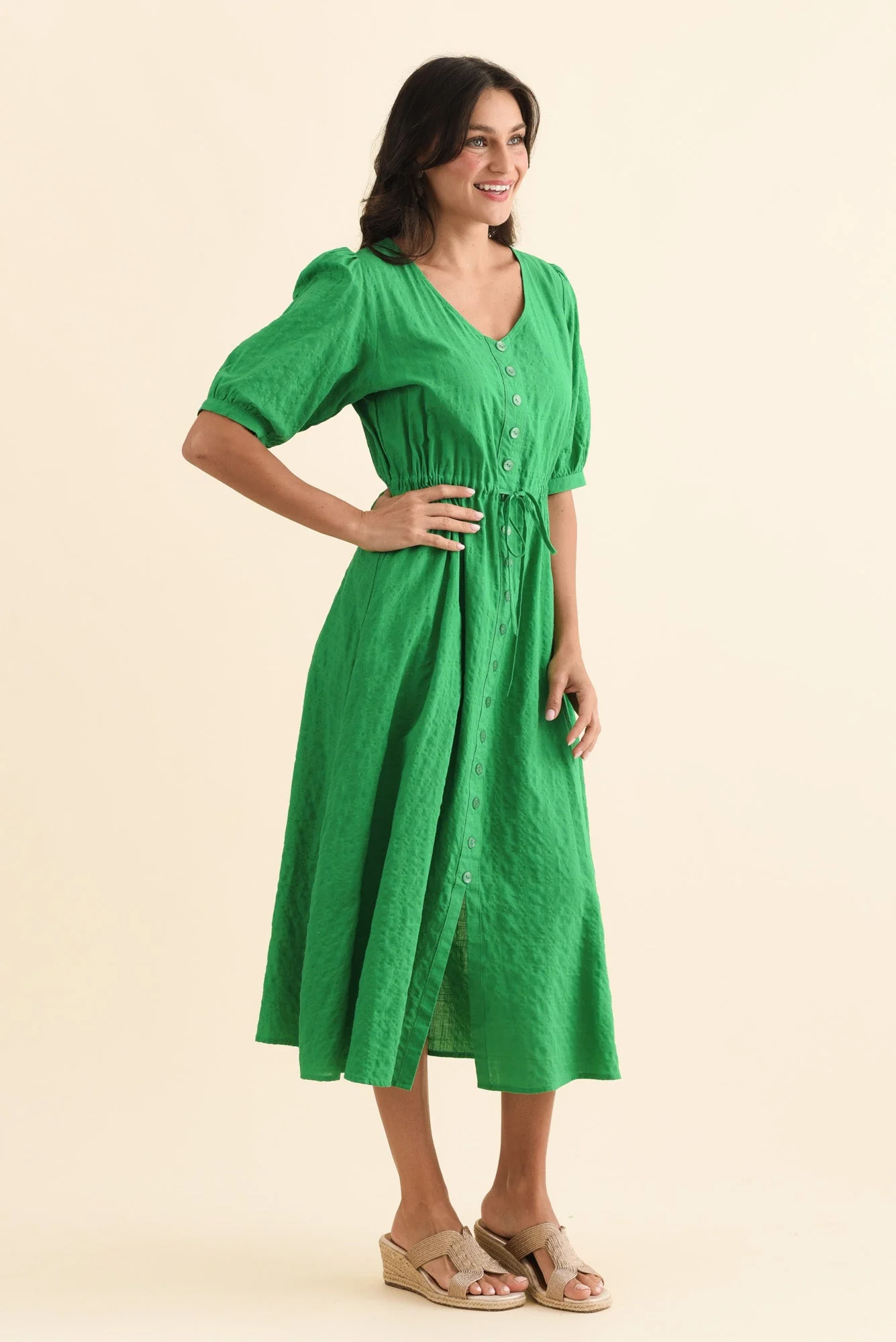Weslyn Green Check Cotton Blend Dress - Image 3