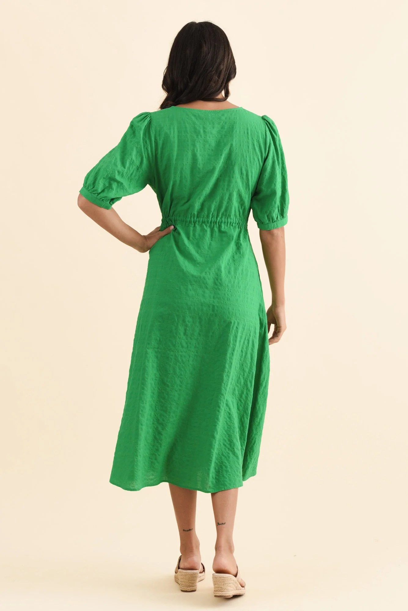 Weslyn Green Check Cotton Blend Dress - Image 4