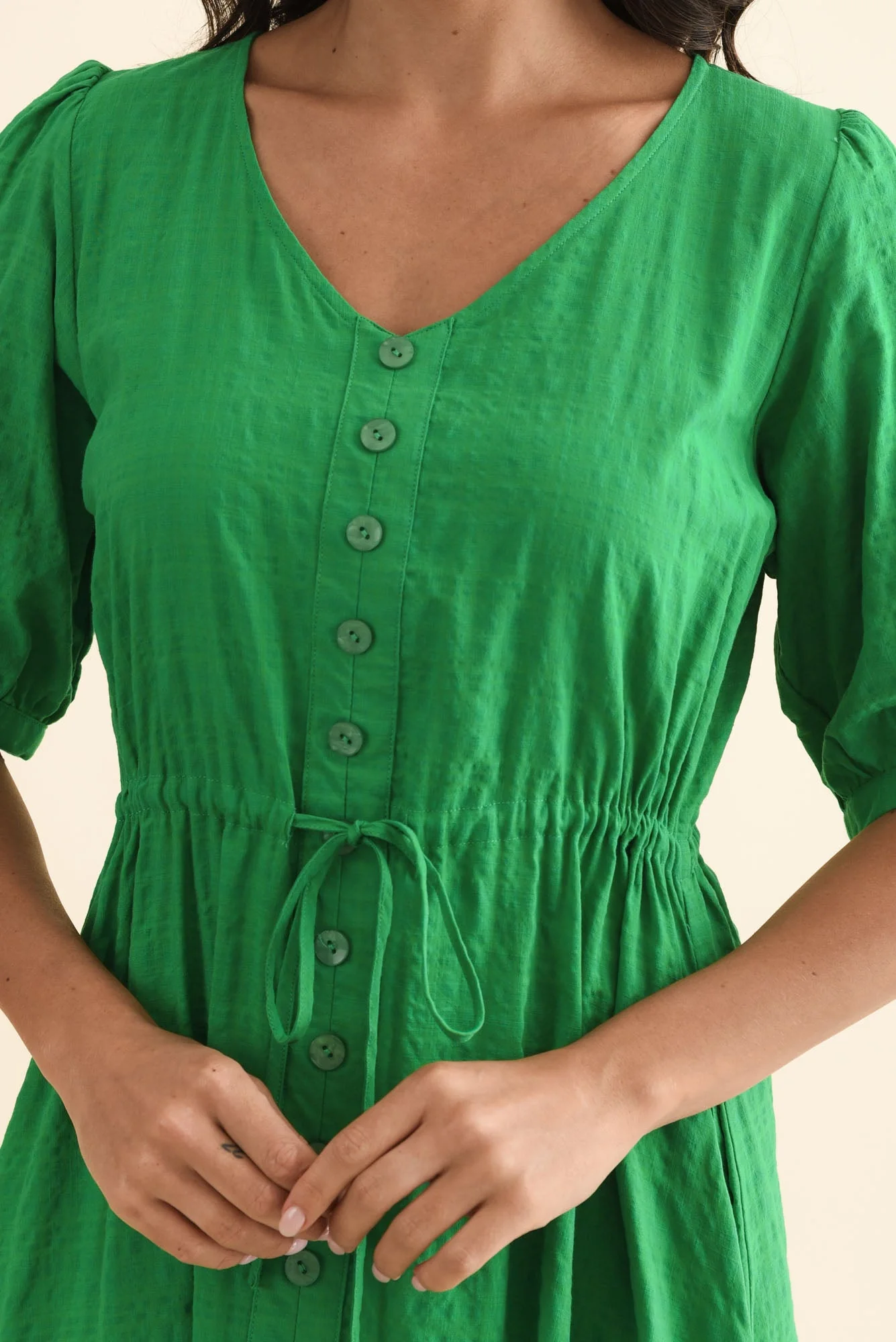 Weslyn Green Check Cotton Blend Dress - Image 5