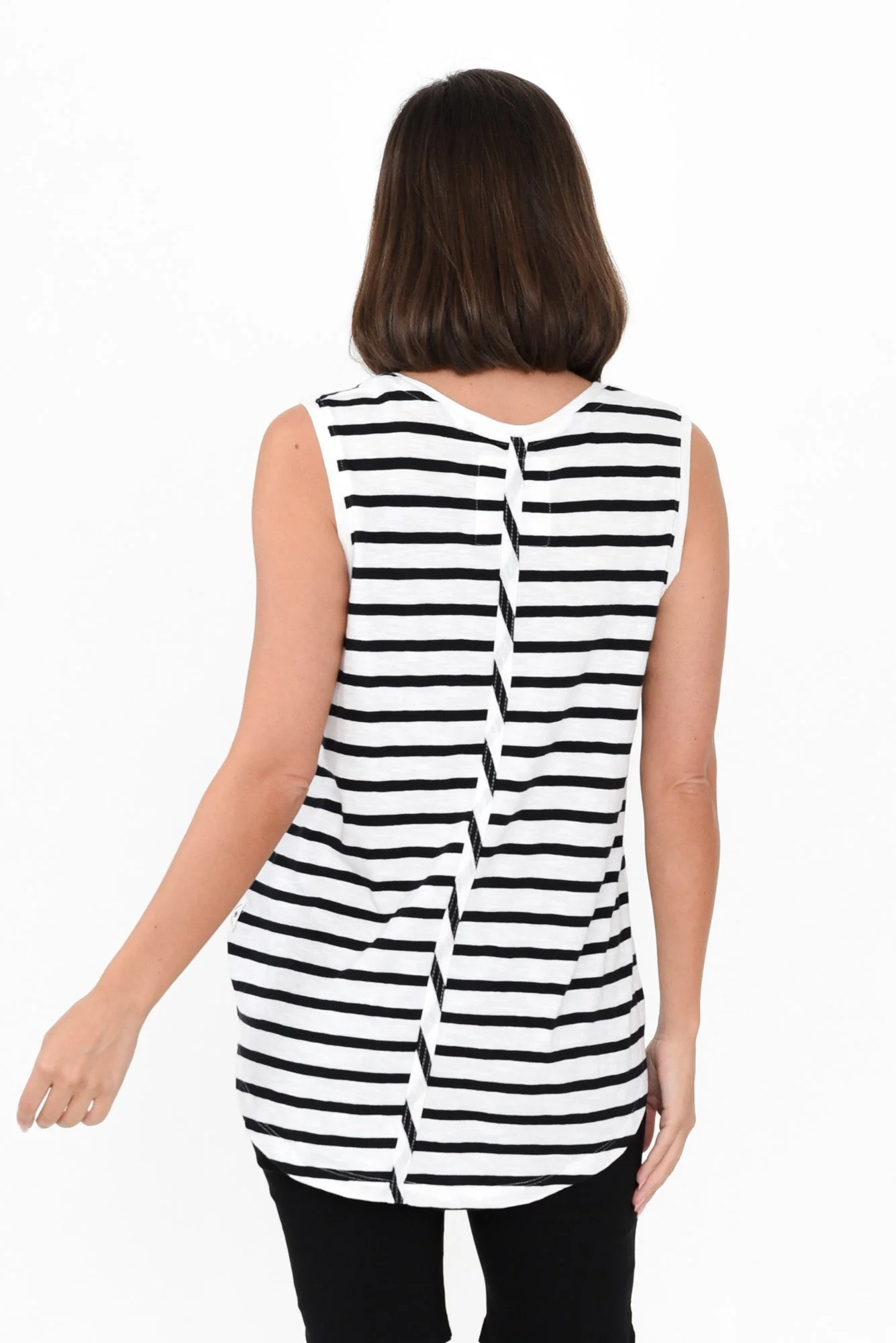 White Stripe Cotton Scoop Tank - Image 5