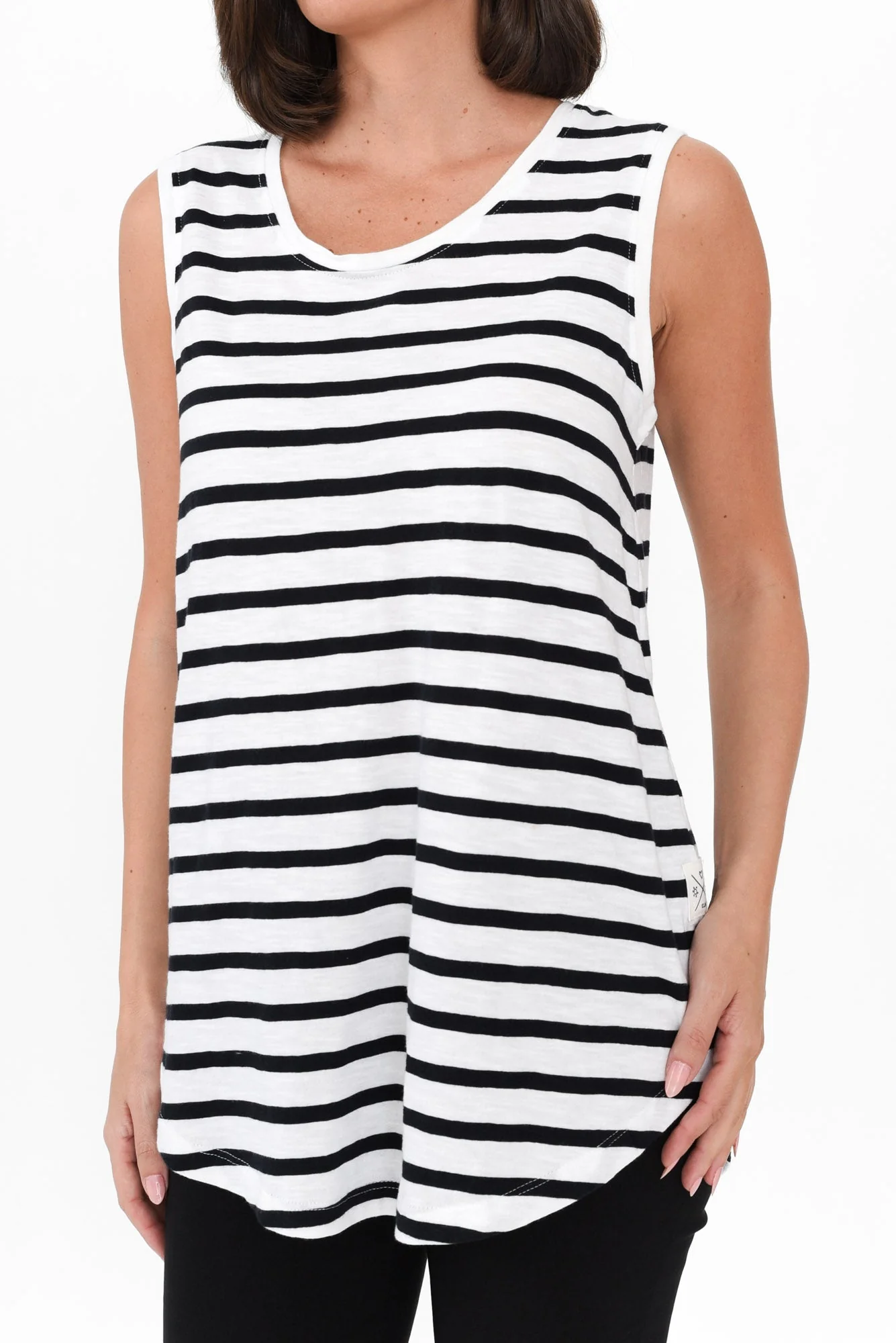 White Stripe Cotton Scoop Tank - Image 6