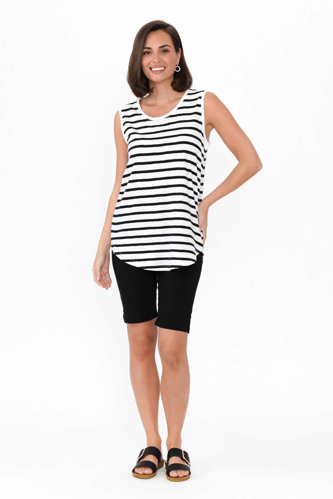 White Stripe Cotton Scoop Tank - Image 7
