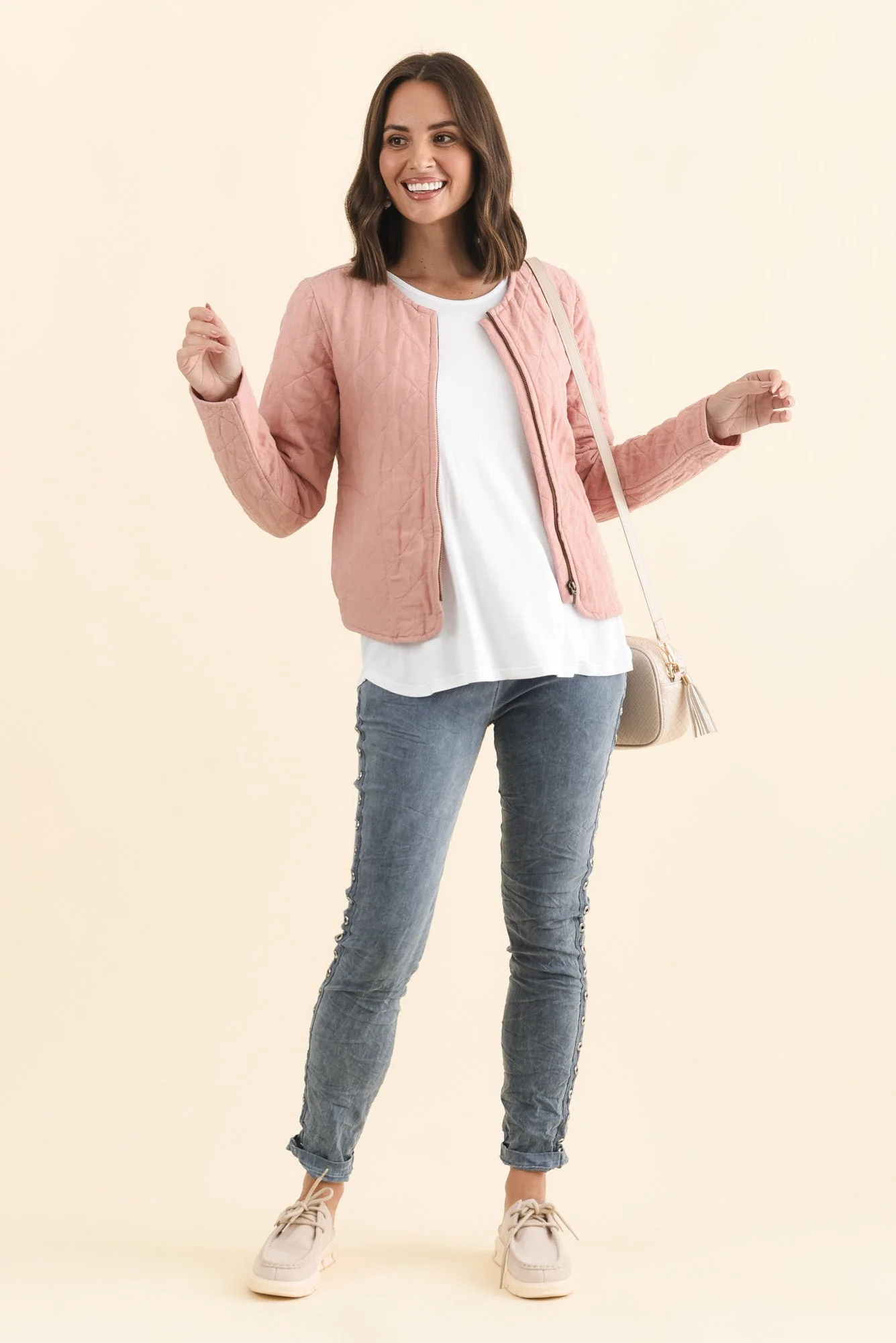Whittaker Pink Quilted Linen Blend Jacket - Image 2