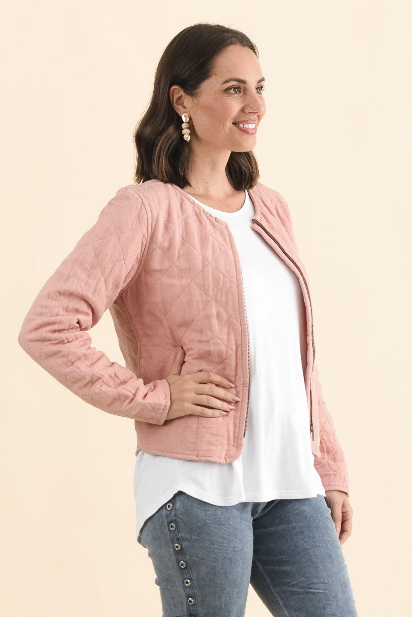 Whittaker Pink Quilted Linen Blend Jacket - Image 3
