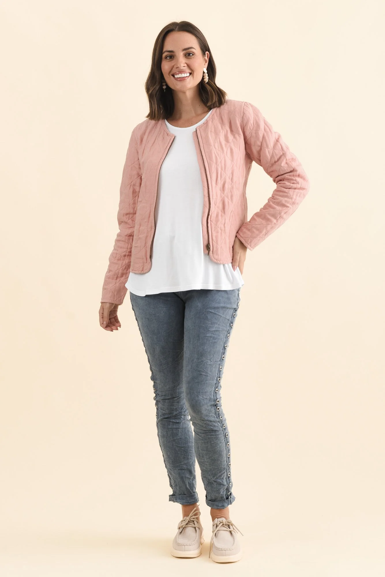 Whittaker Pink Quilted Linen Blend Jacket - Image 6