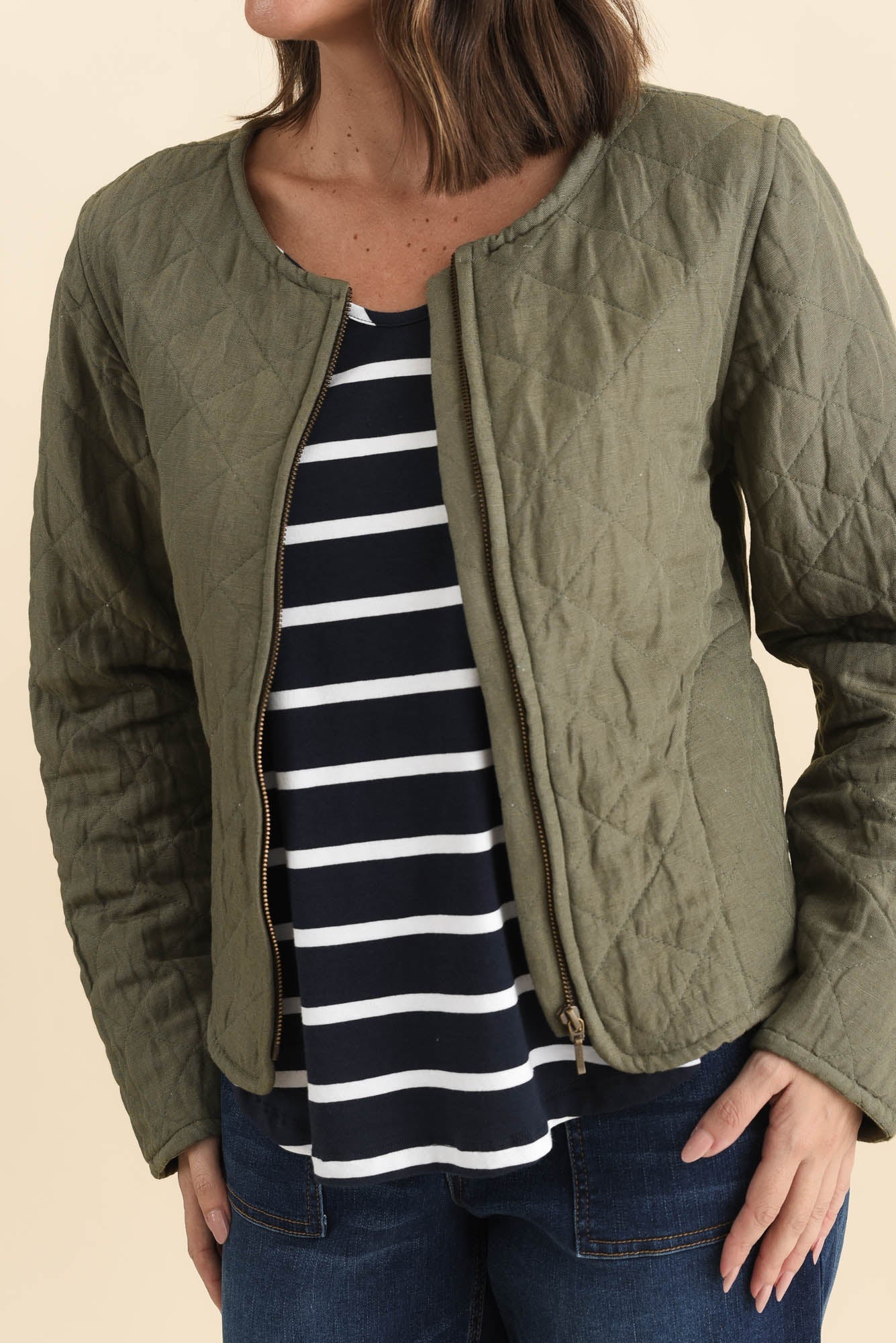 Whittaker Sage Quilted Linen Blend Jacket - Image 5