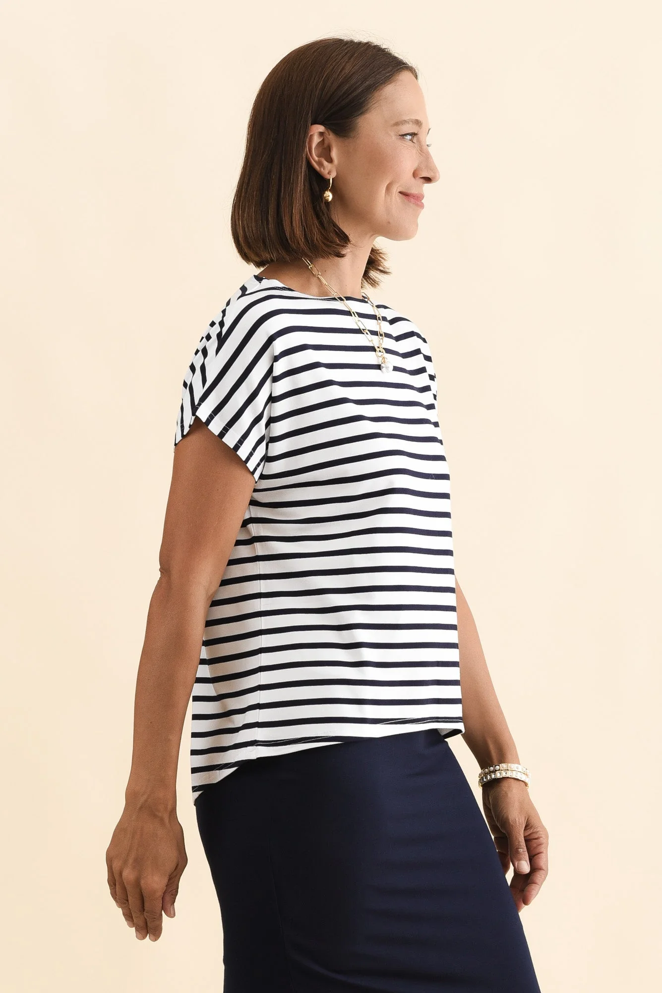 Wilde Navy Stripe Bamboo Box Tee - Image 3