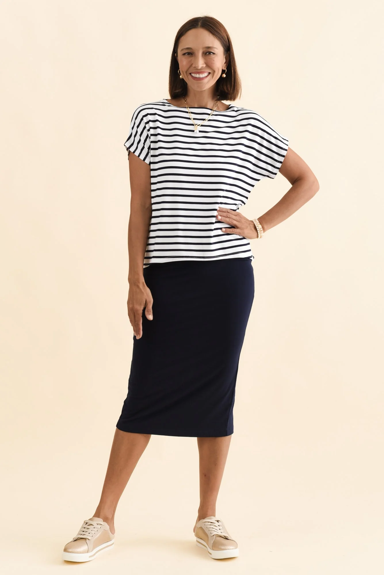 Wilde Navy Stripe Bamboo Box Tee - Image 6