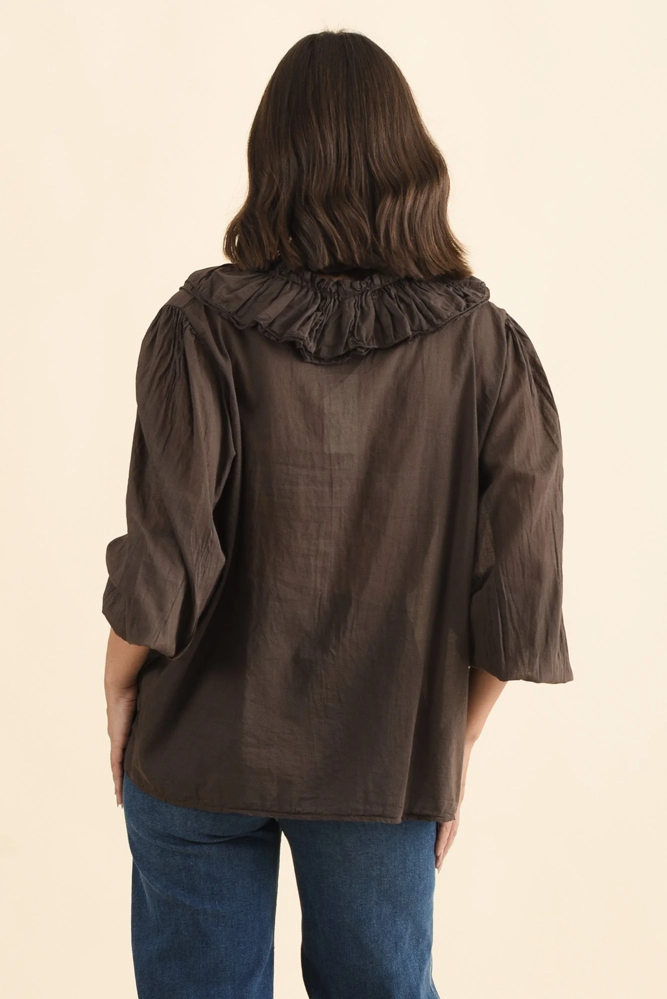 Winifred Chocolate Cotton Frill Top - Image 5