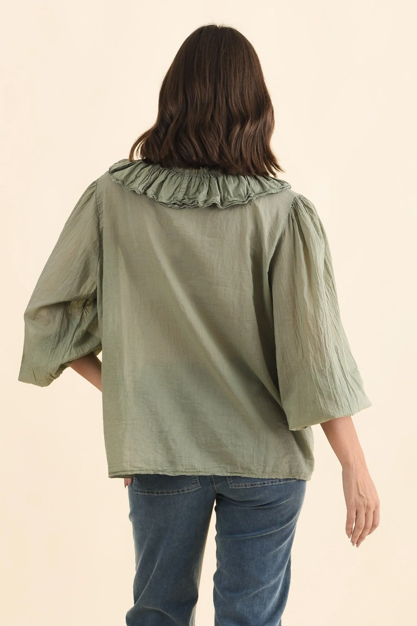 Winifred Khaki Cotton Frill Top - Image 4