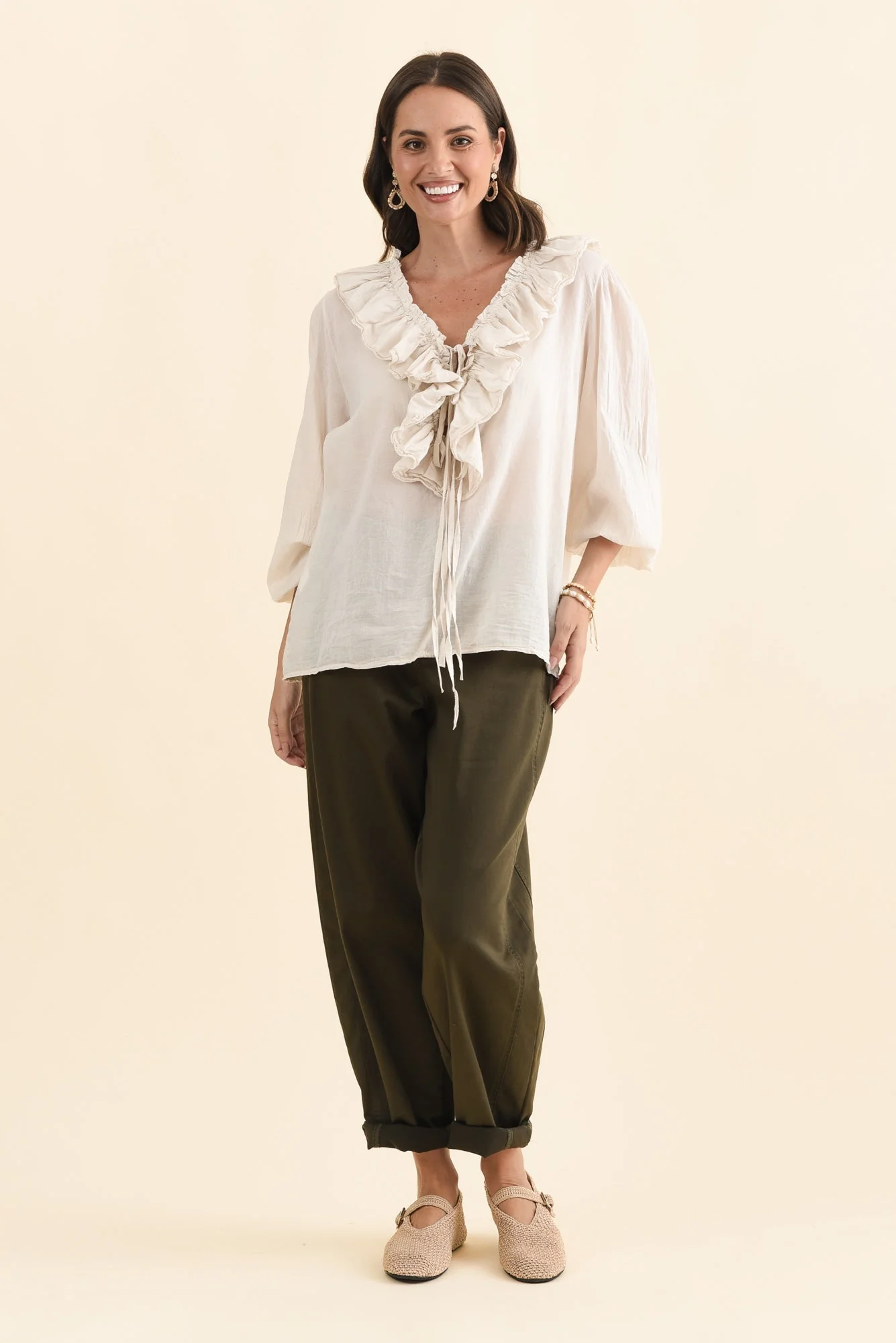 Winifred Natural Cotton Frill Top - Image 6