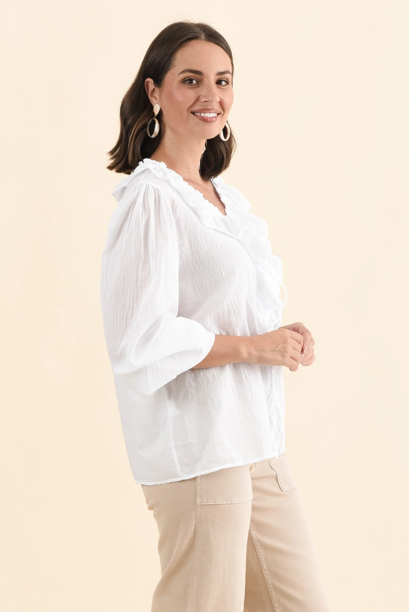 Winifred White Cotton Frill Top - Image 3