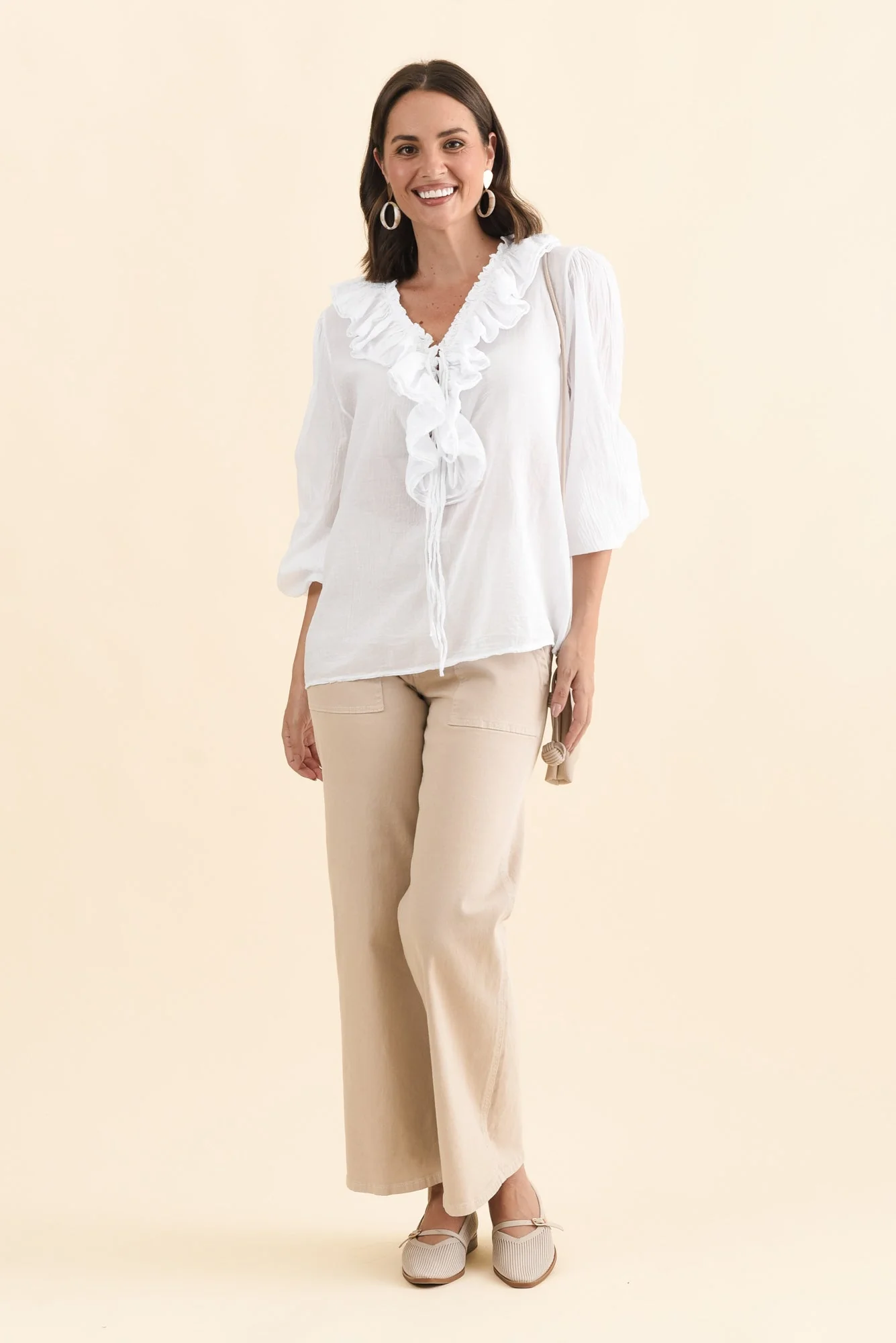 Winifred White Cotton Frill Top - Image 6