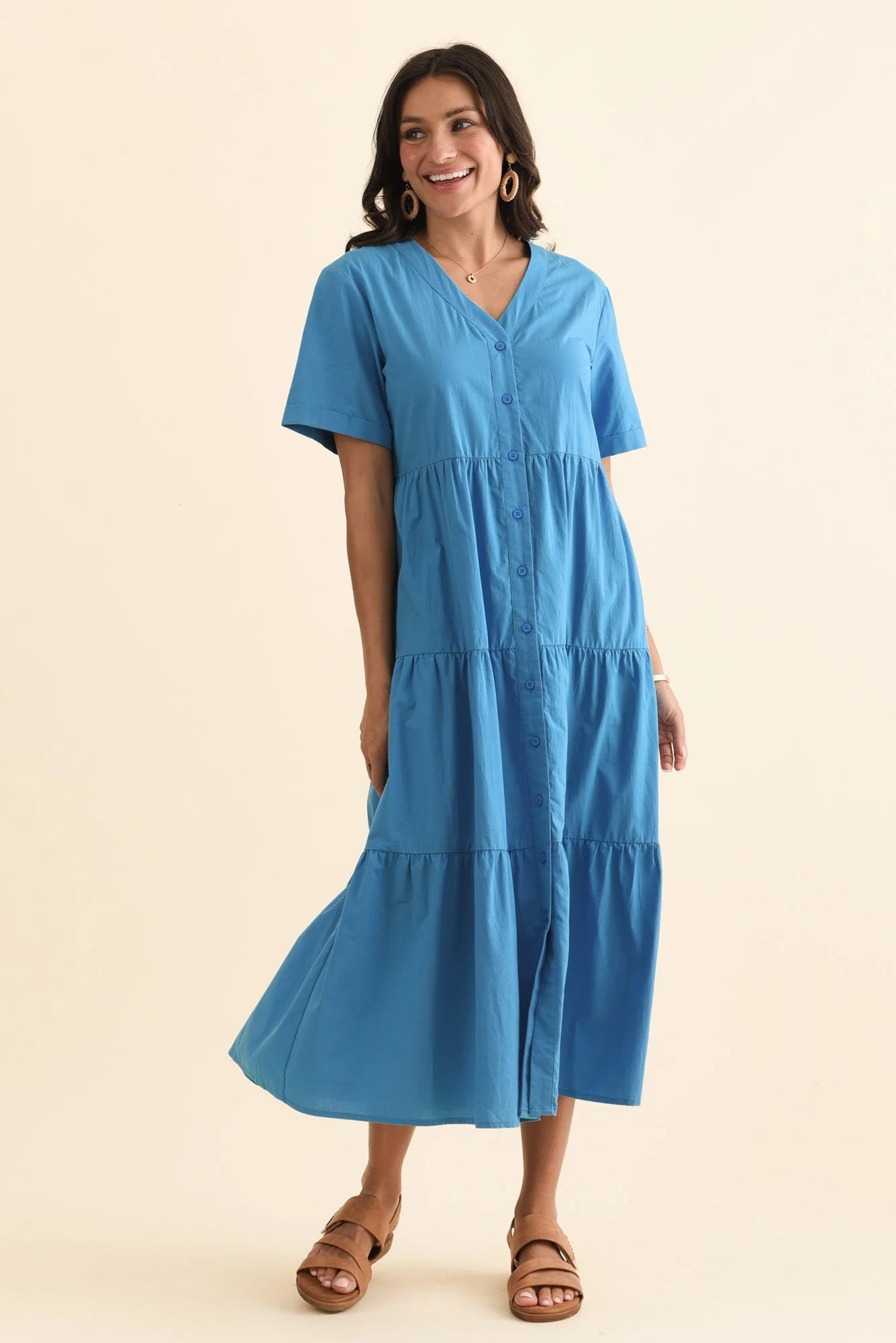 Winona Blue Cotton Button Dress - Image 2