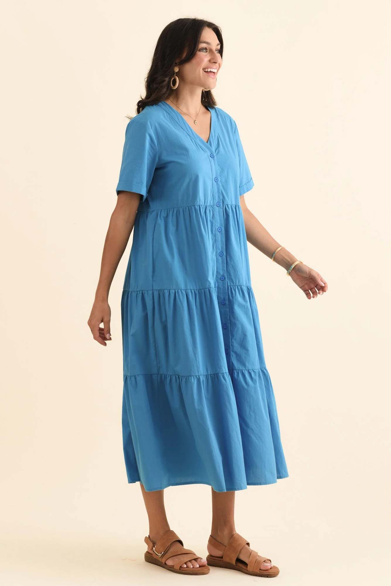 Winona Blue Cotton Button Dress - Image 3