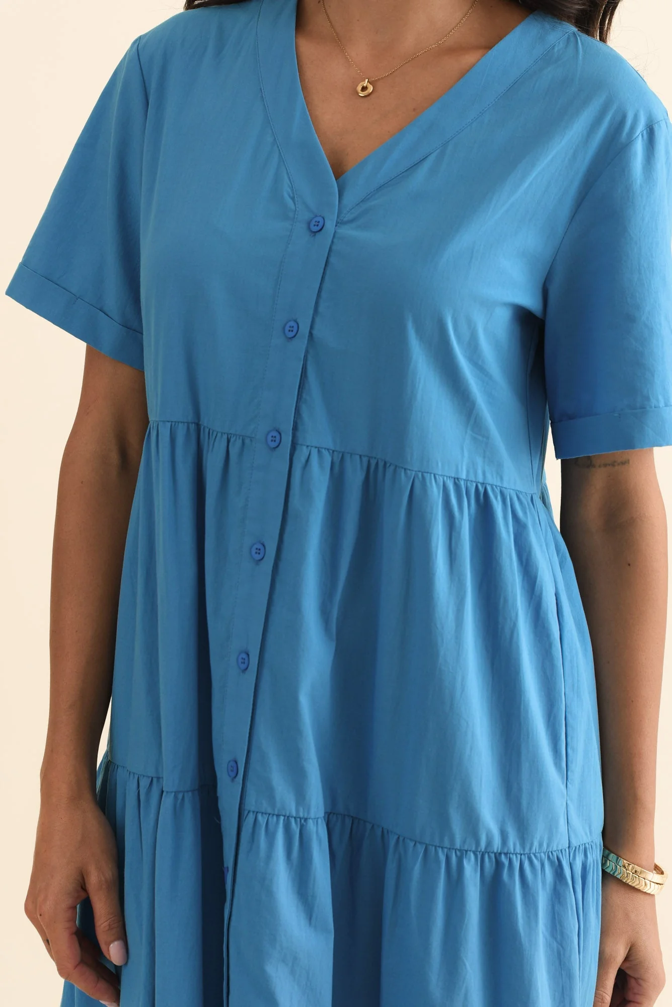Winona Blue Cotton Button Dress - Image 5