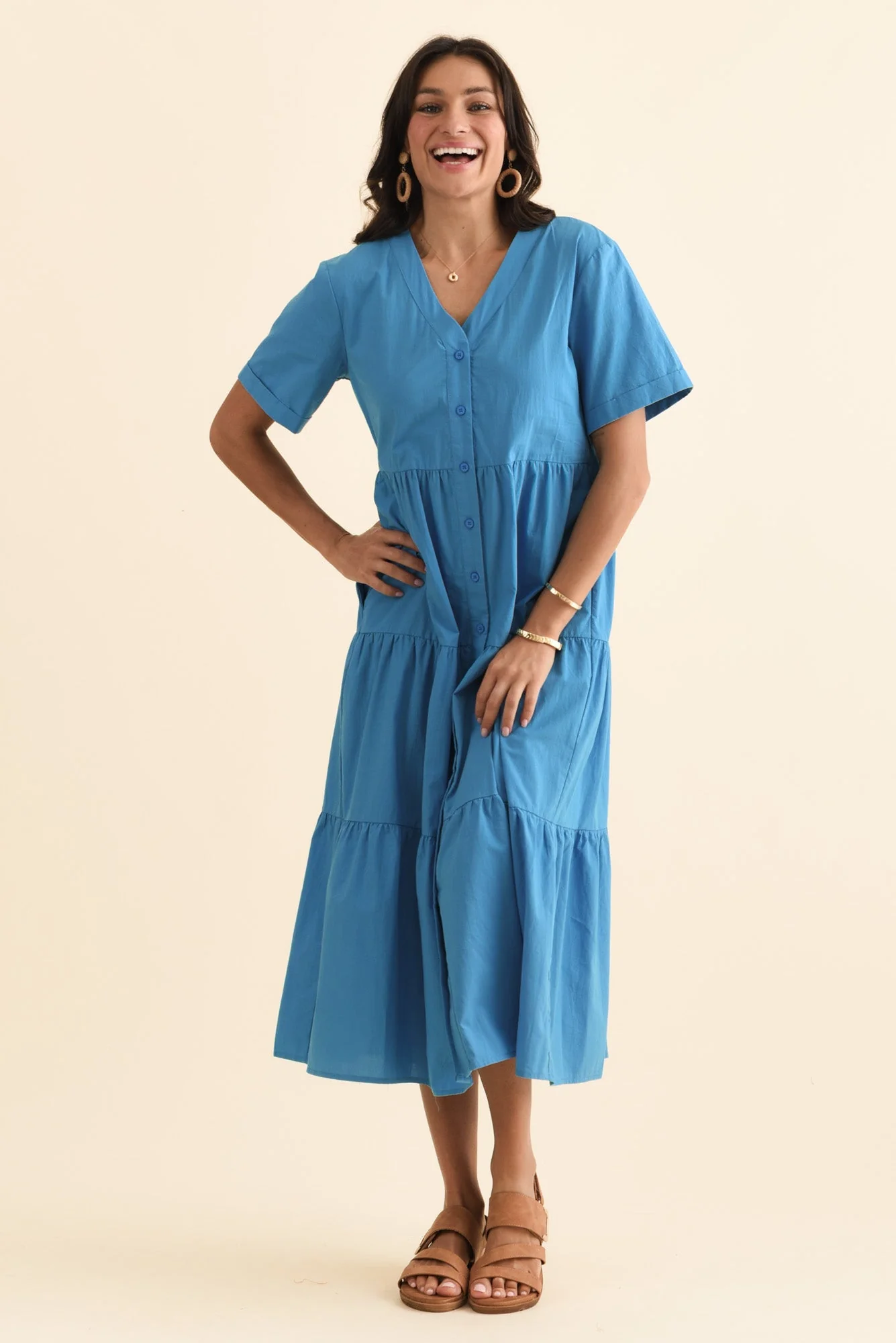 Winona Blue Cotton Button Dress - Image 6
