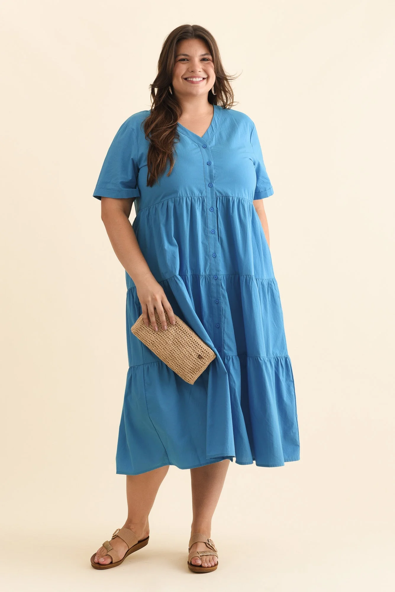Winona Blue Cotton Button Dress - Image 7