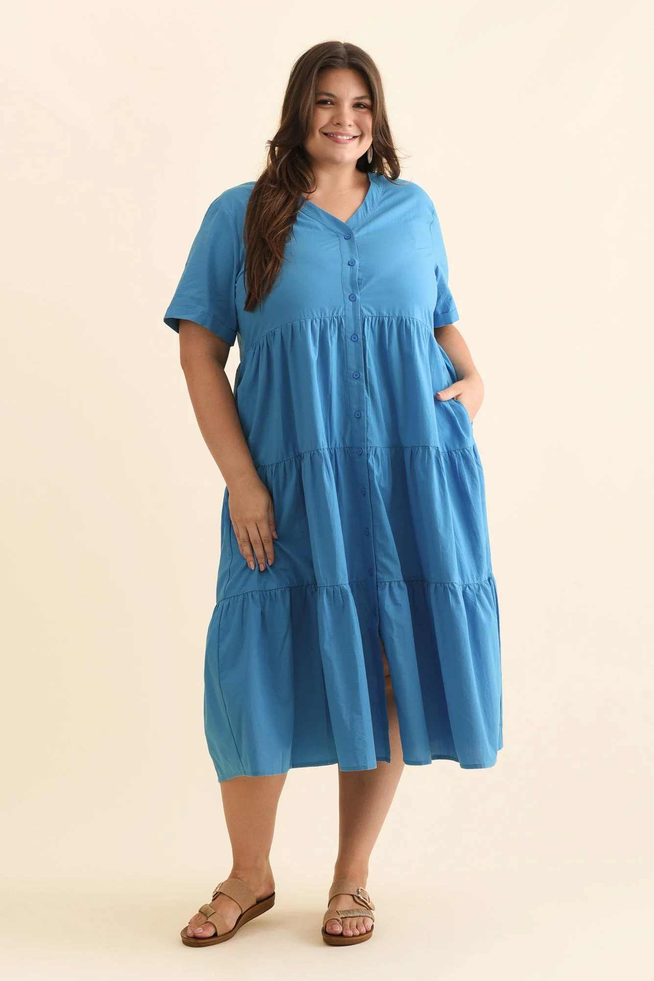 Winona Blue Cotton Button Dress - Image 8
