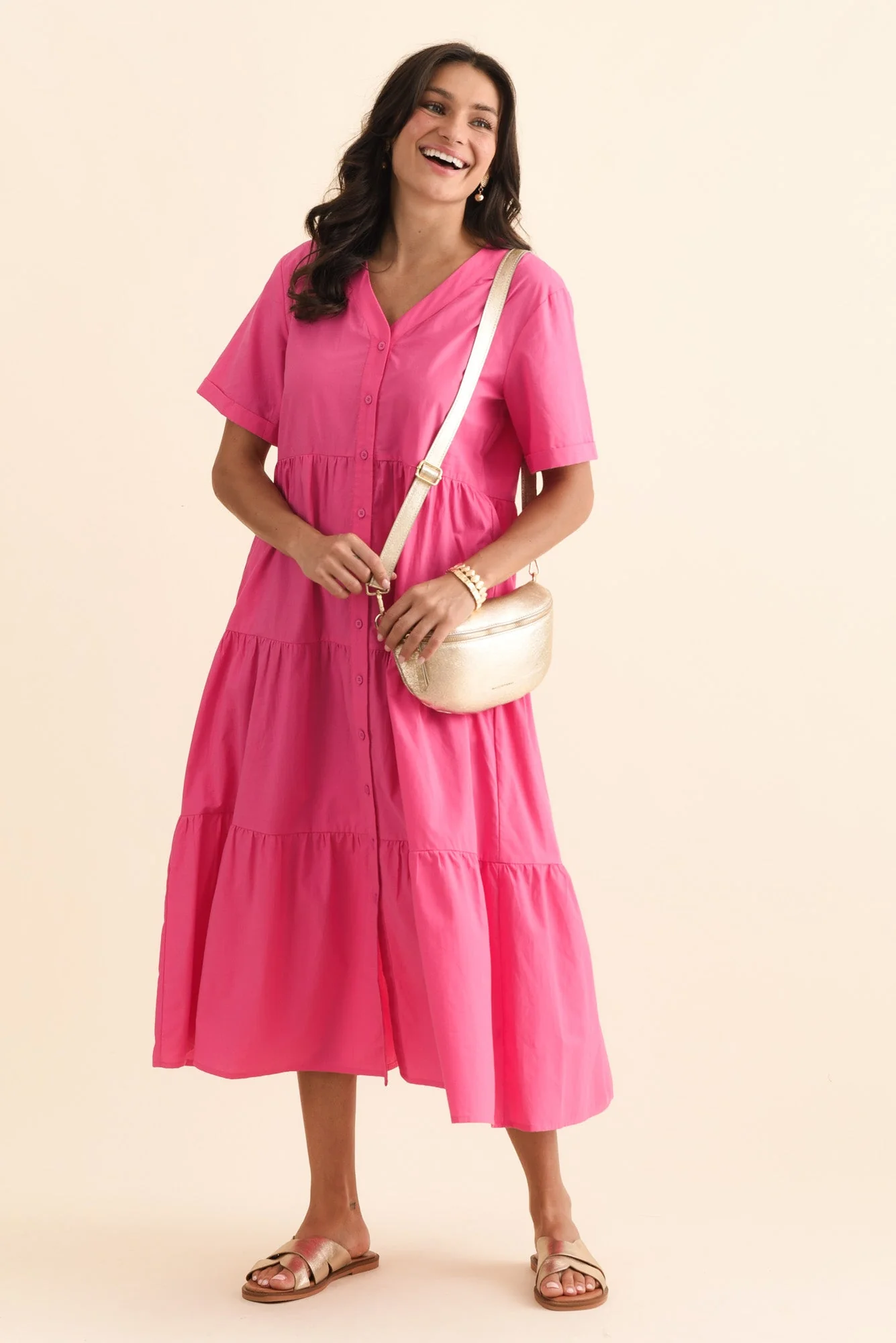 Winona Fuchsia Cotton Button Dress - Image 2