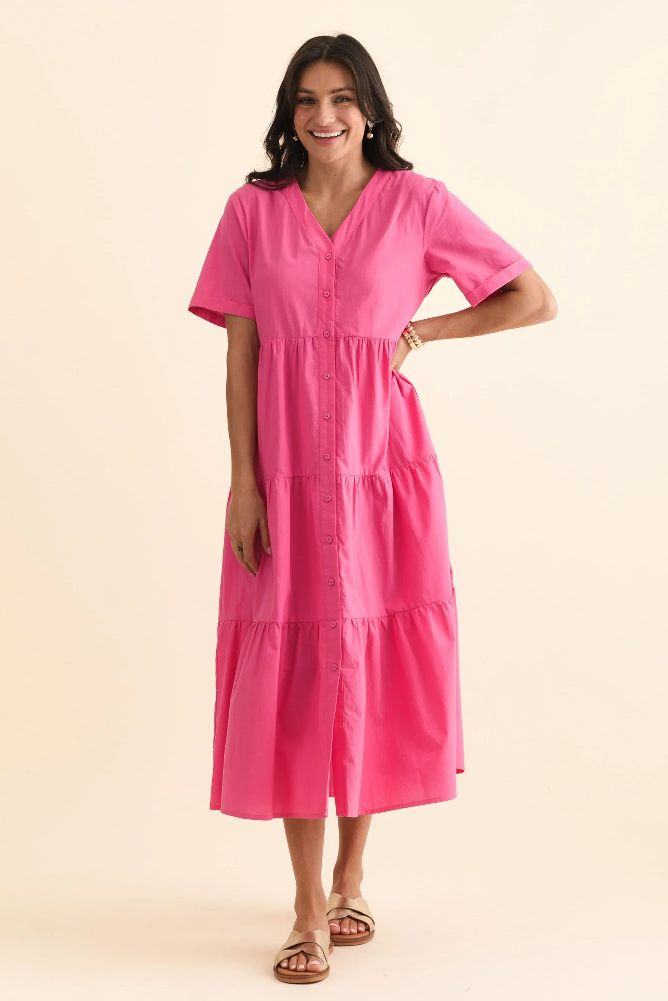 Winona Fuchsia Cotton Button Dress - Image 3