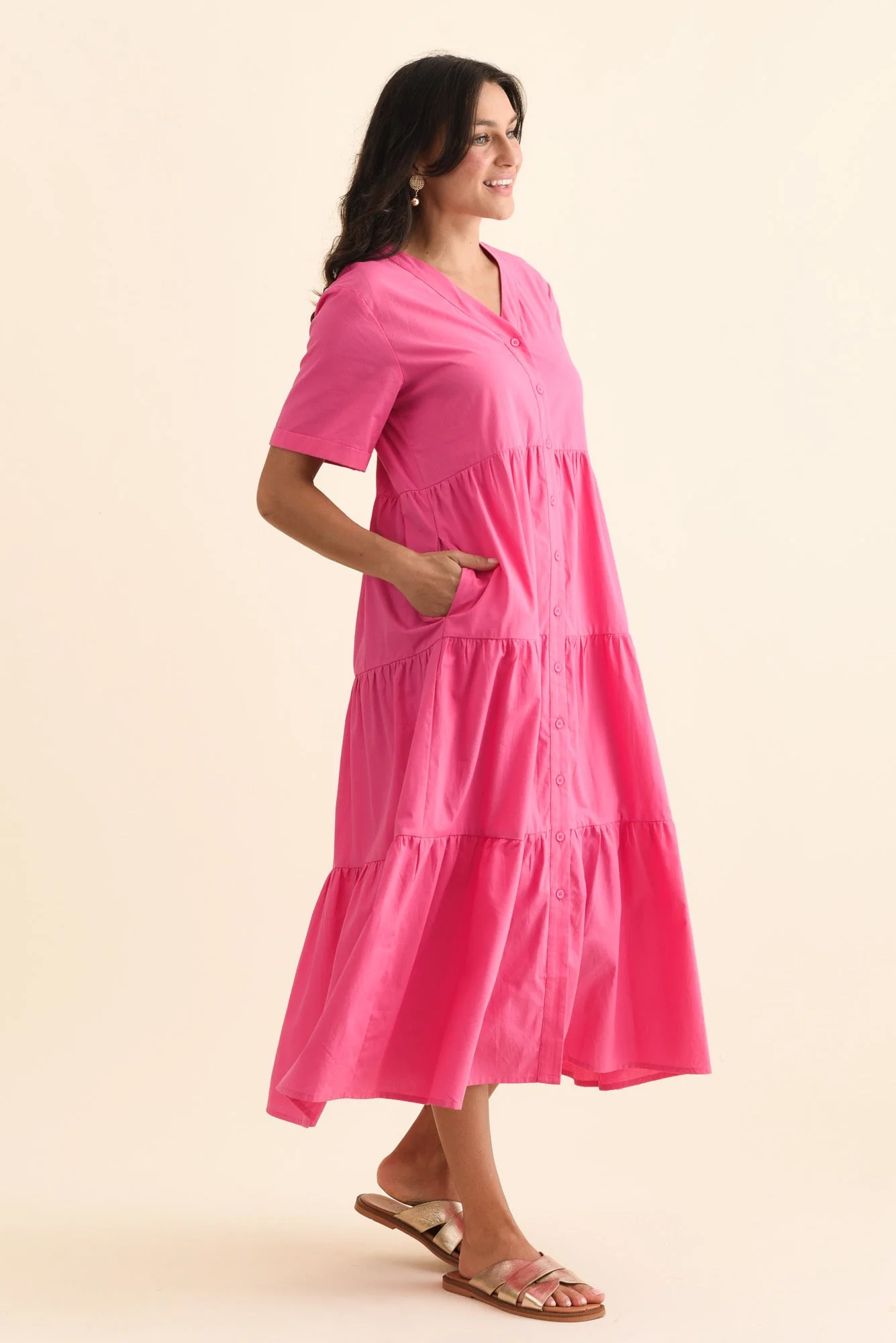Winona Fuchsia Cotton Button Dress - Image 4