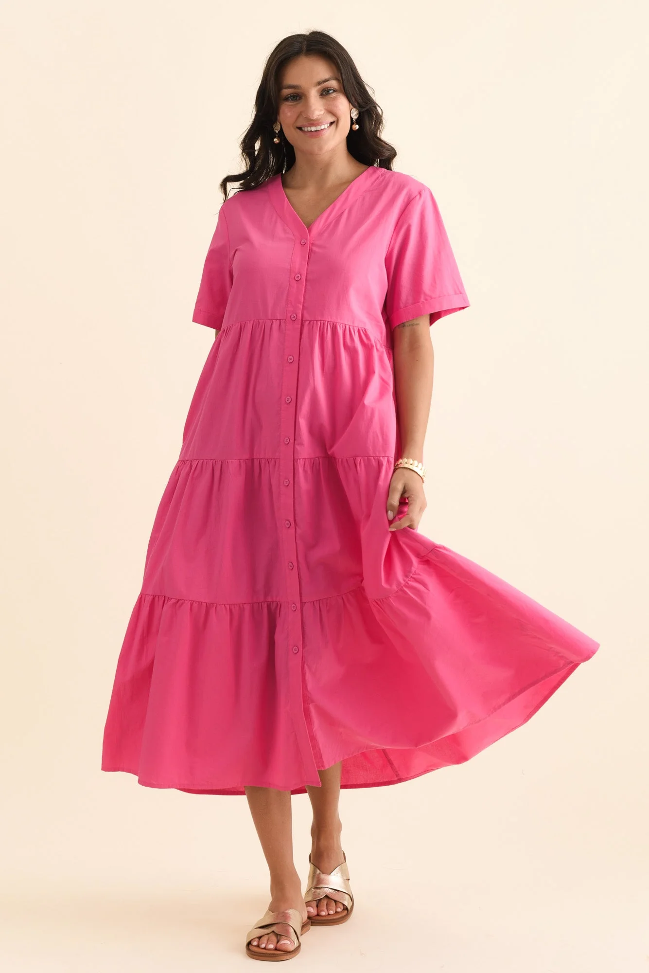 Winona Fuchsia Cotton Button Dress - Image 7