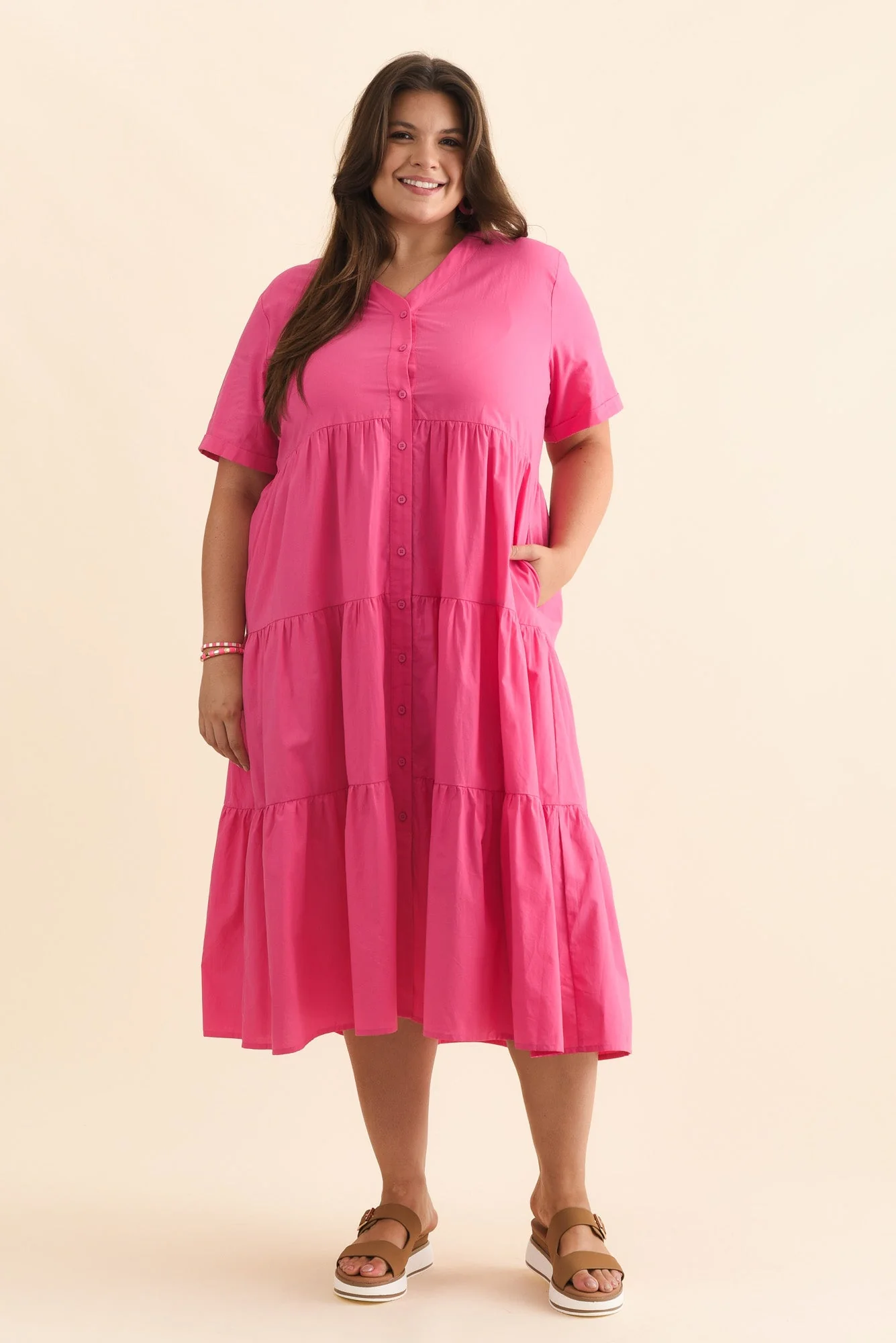 Winona Fuchsia Cotton Button Dress - Image 8
