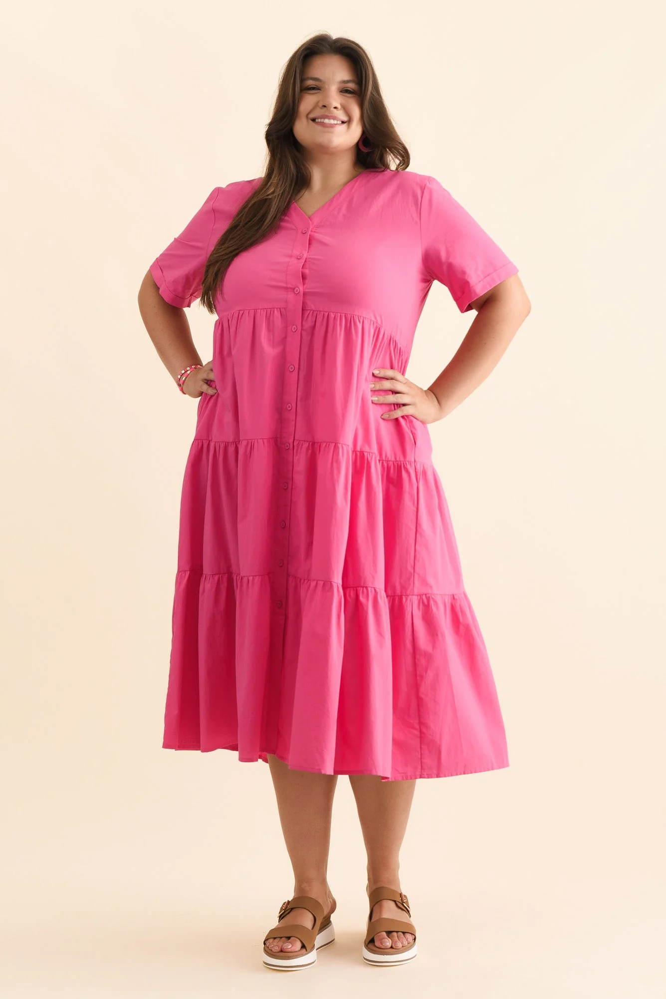 Winona Fuchsia Cotton Button Dress - Image 9