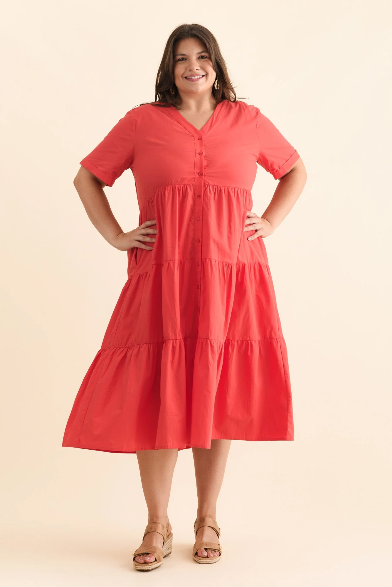 Winona Red Cotton Button Dress - Image 9