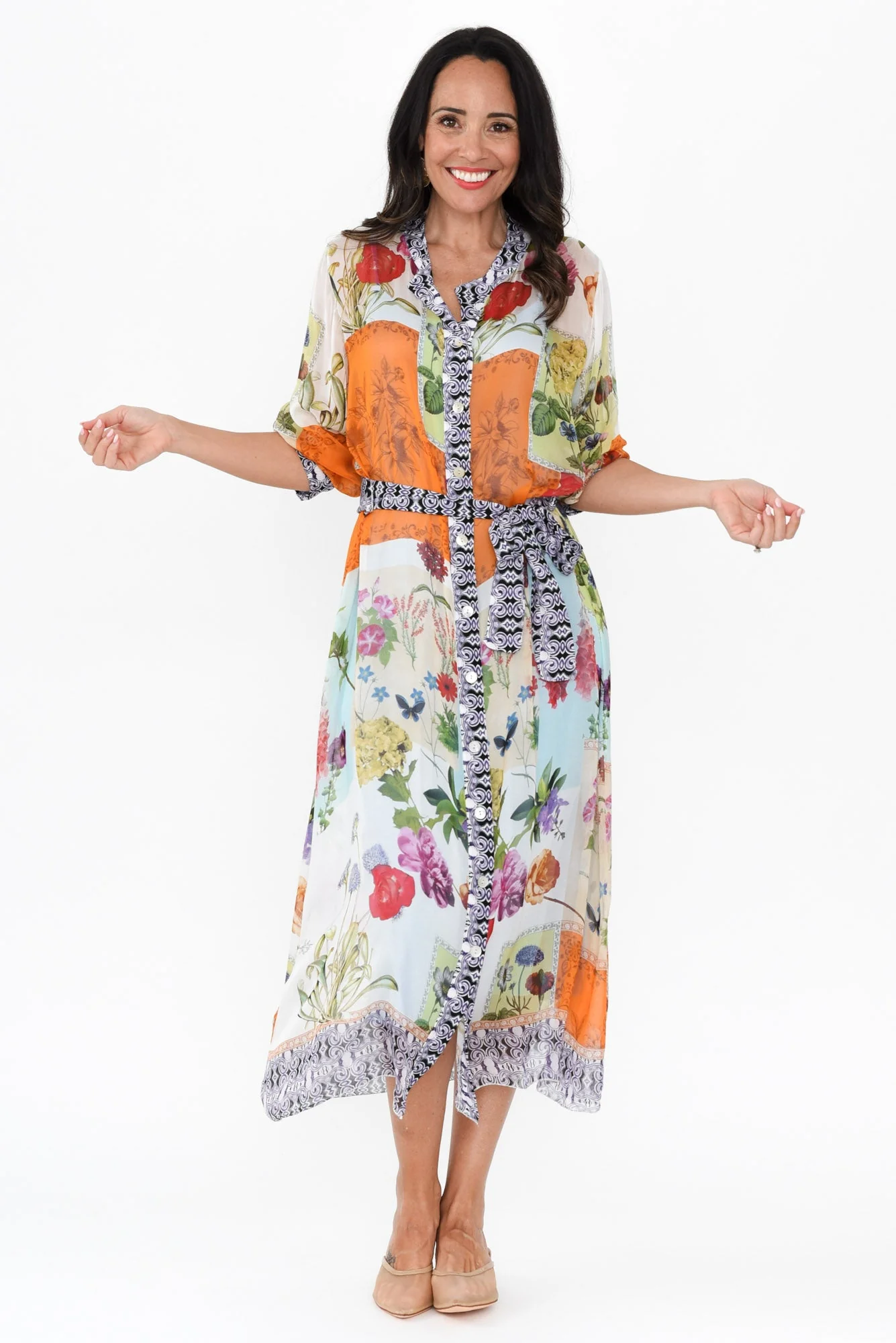 Winslet Cream Floral Shirt Tie Dress - Image 7