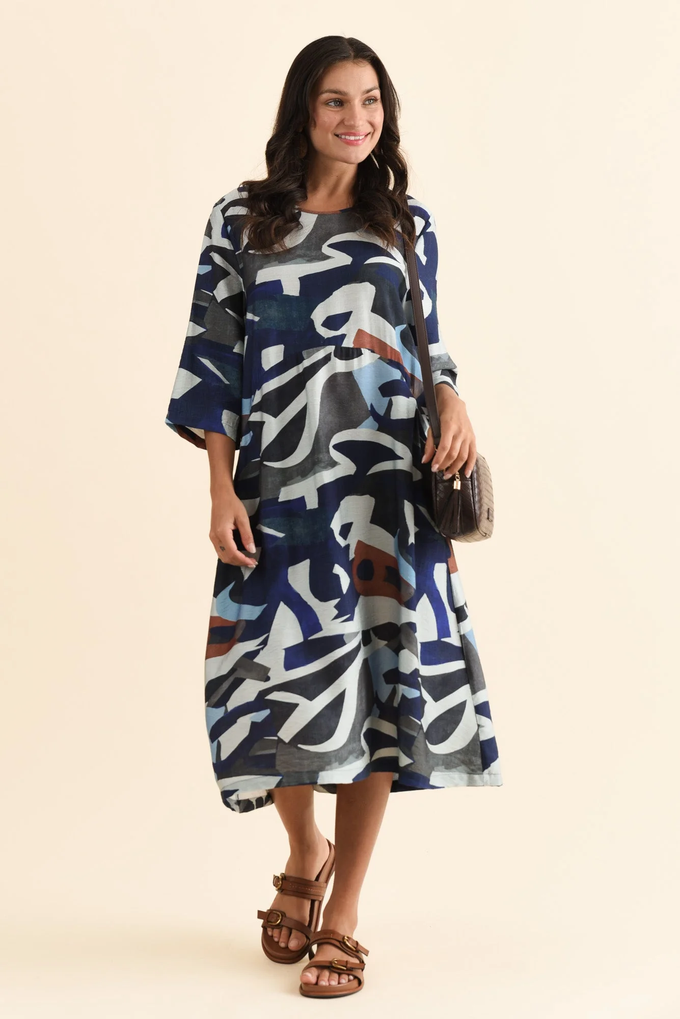 Wynton Blue Abstract Crescent Dress - Image 3