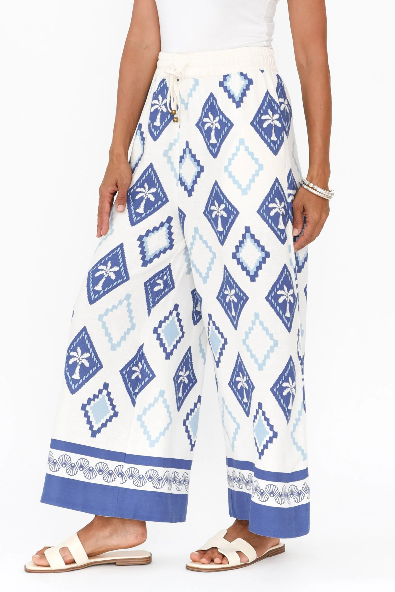 Yara Blue Palm Linen Pants - Image 3