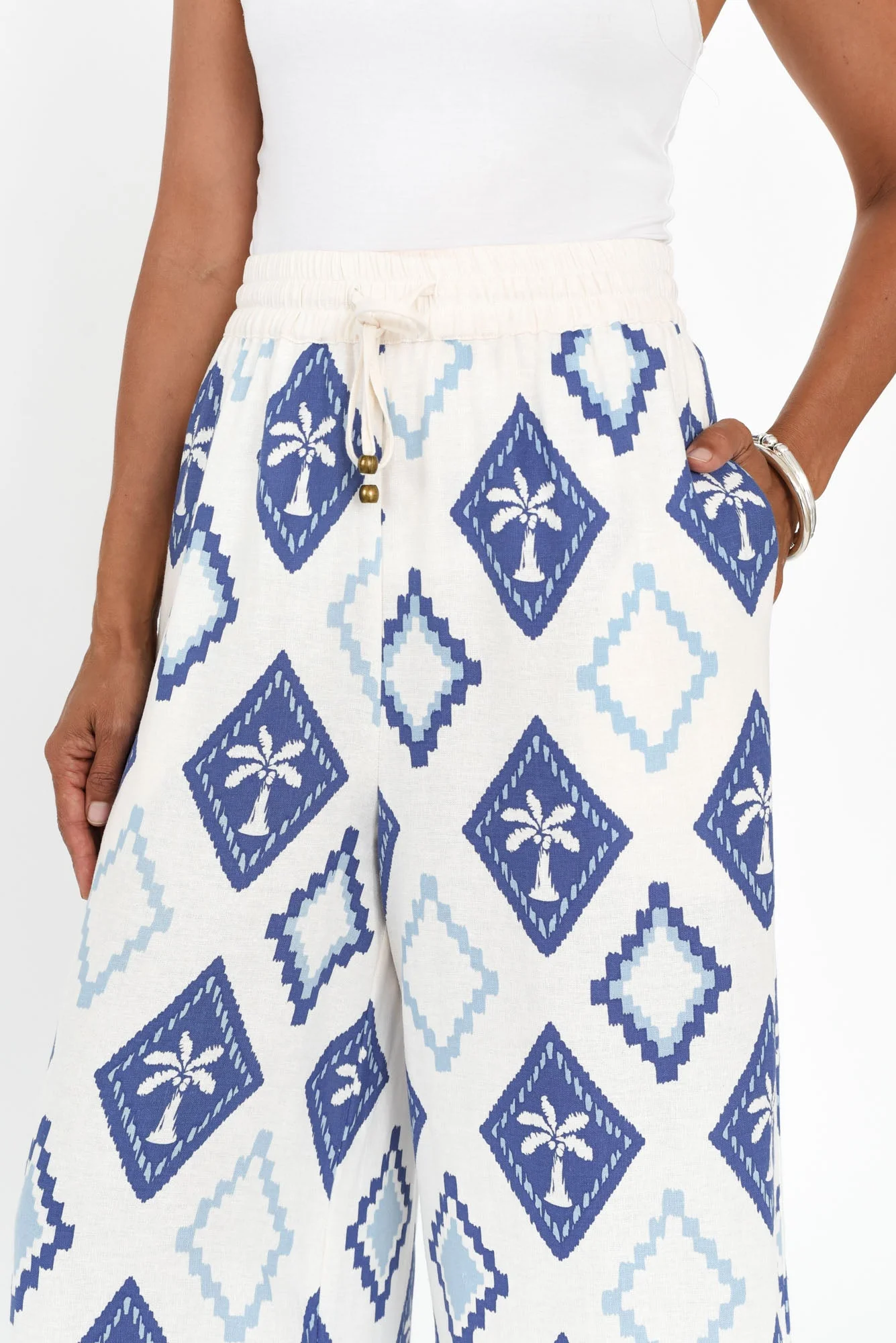 Yara Blue Palm Linen Pants - Image 5