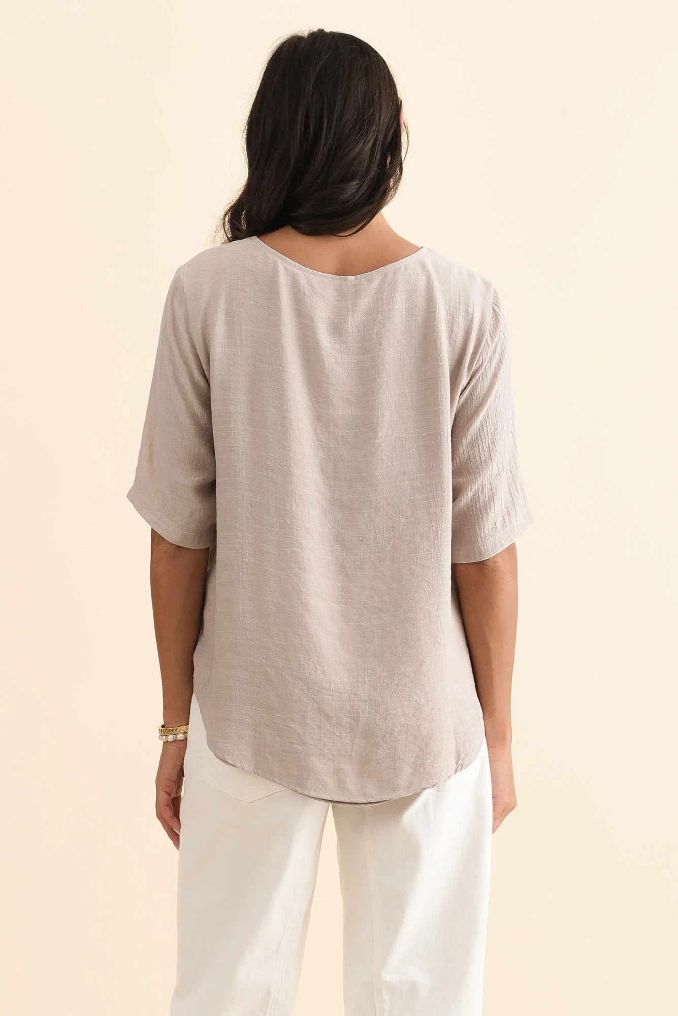 Yasmin Beige Layered Button Top - Image 4
