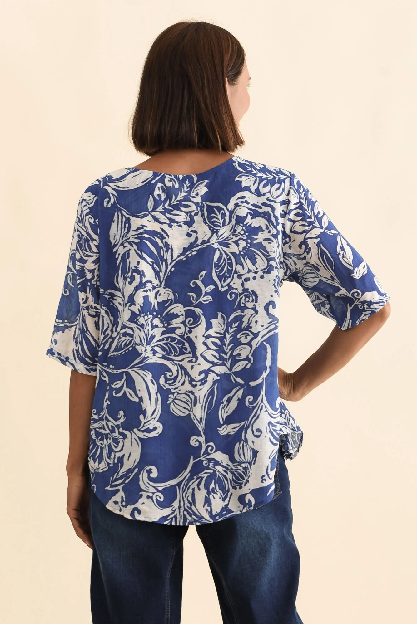 Yasmin Blue Abstract Layered Button Top - Image 5