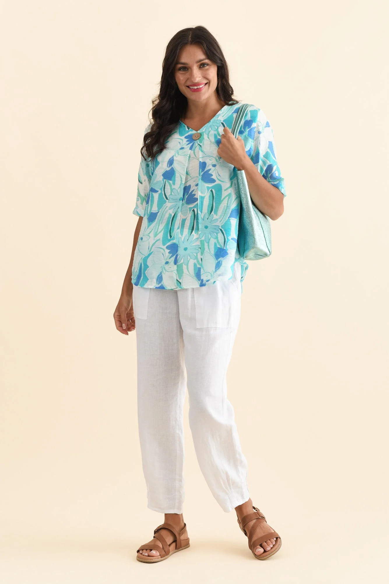 Yasmin Blue Floral Layered Button Top - Image 2