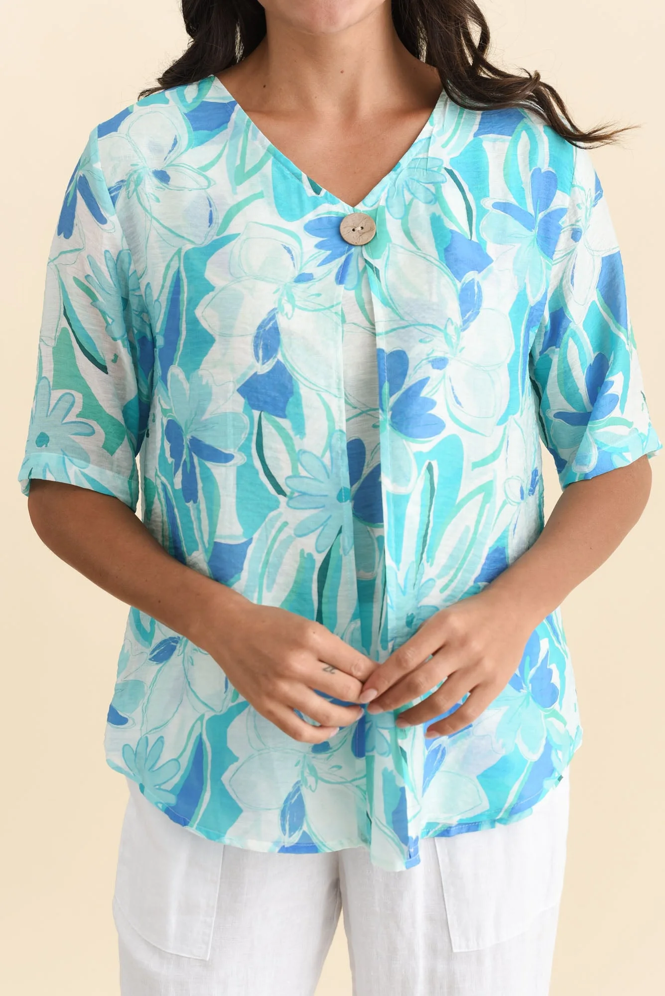Yasmin Blue Floral Layered Button Top - Image 5
