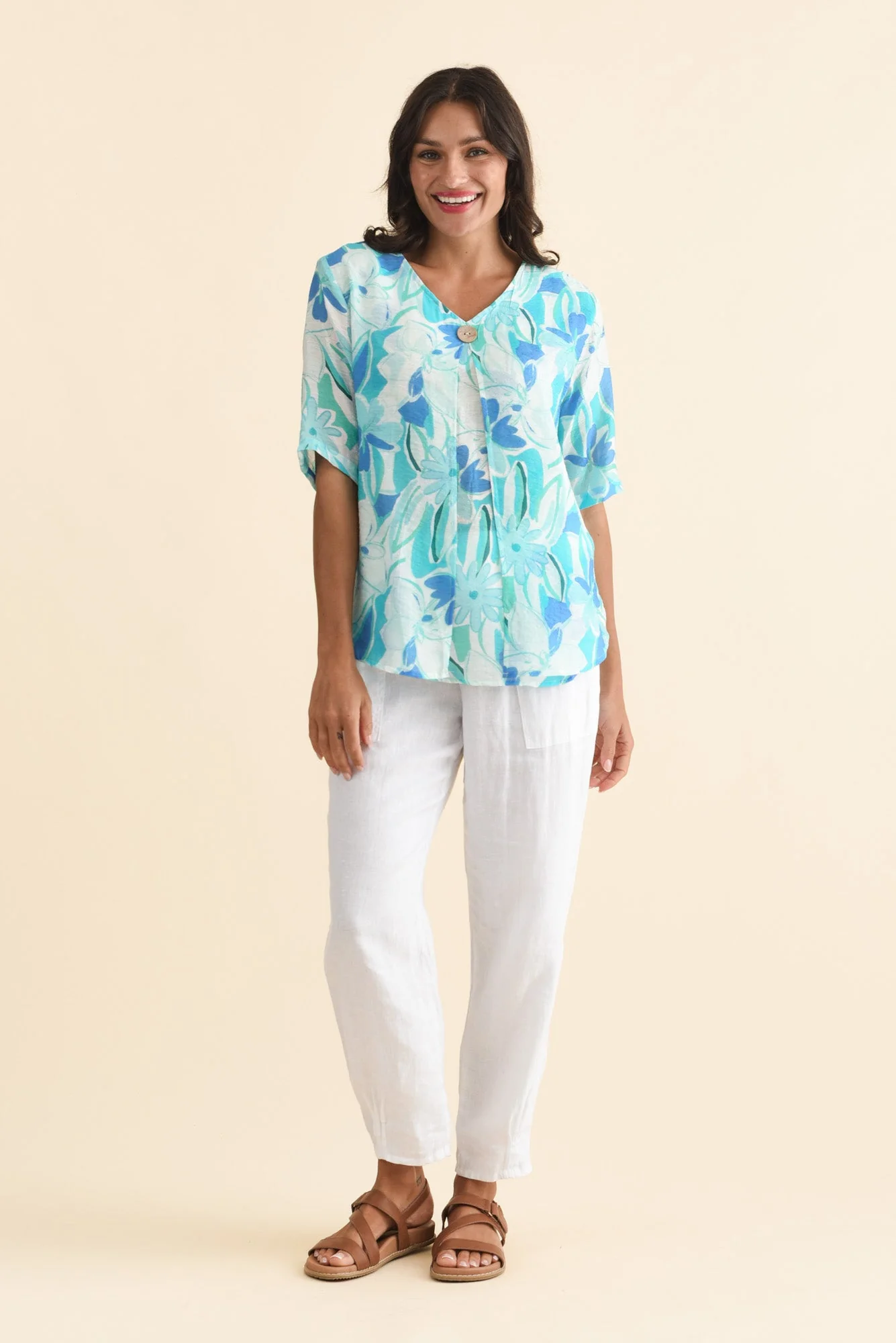 Yasmin Blue Floral Layered Button Top - Image 6