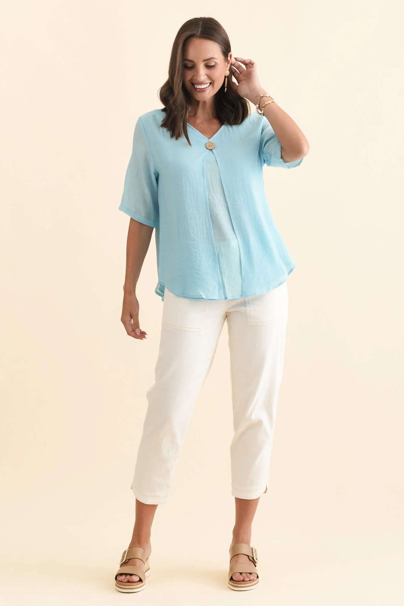 Yasmin Blue Layered Button Top - Image 2