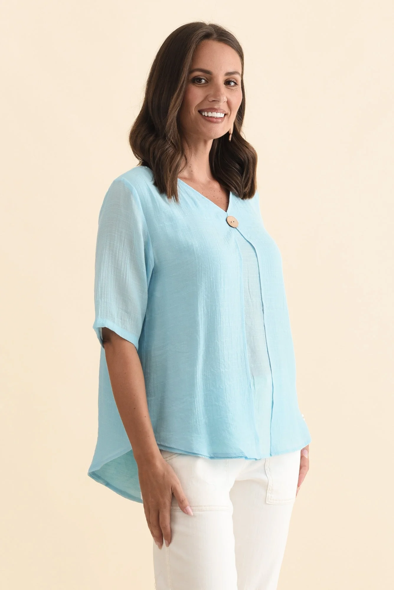 Yasmin Blue Layered Button Top - Image 3
