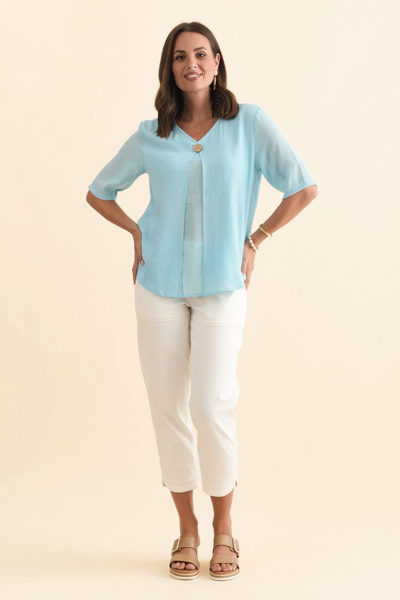 Yasmin Blue Layered Button Top - Image 6