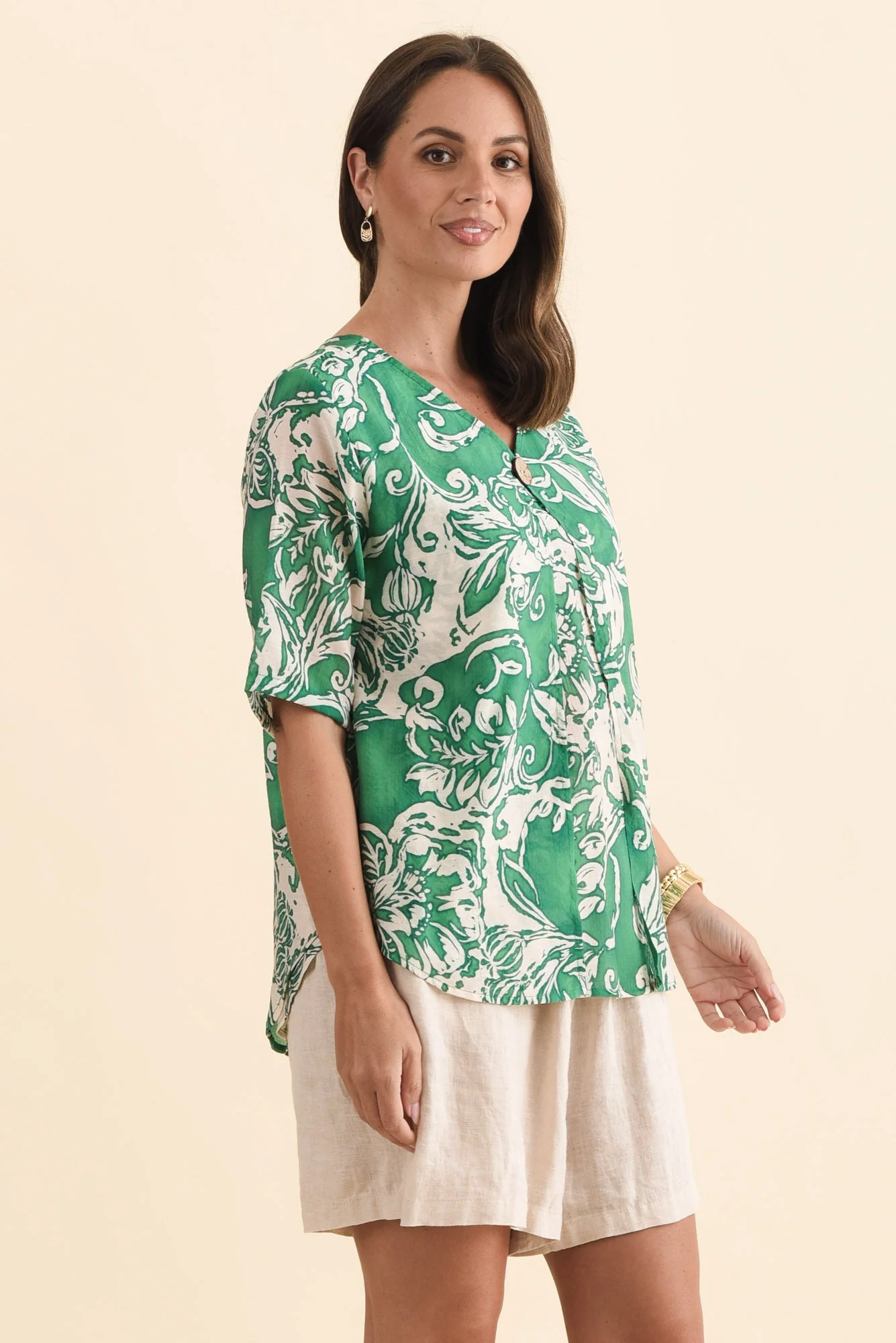 Yasmin Green Abstract Layered Button Top - Image 3