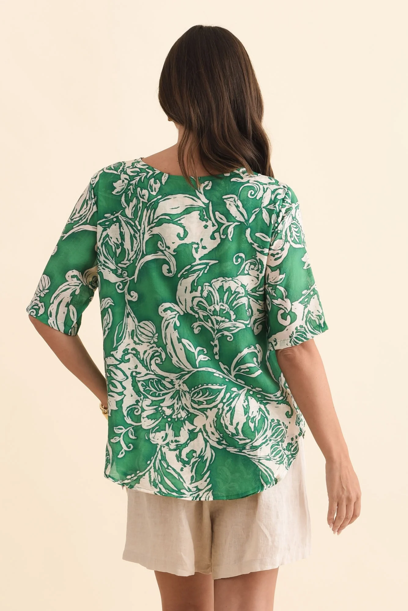 Yasmin Green Abstract Layered Button Top - Image 4