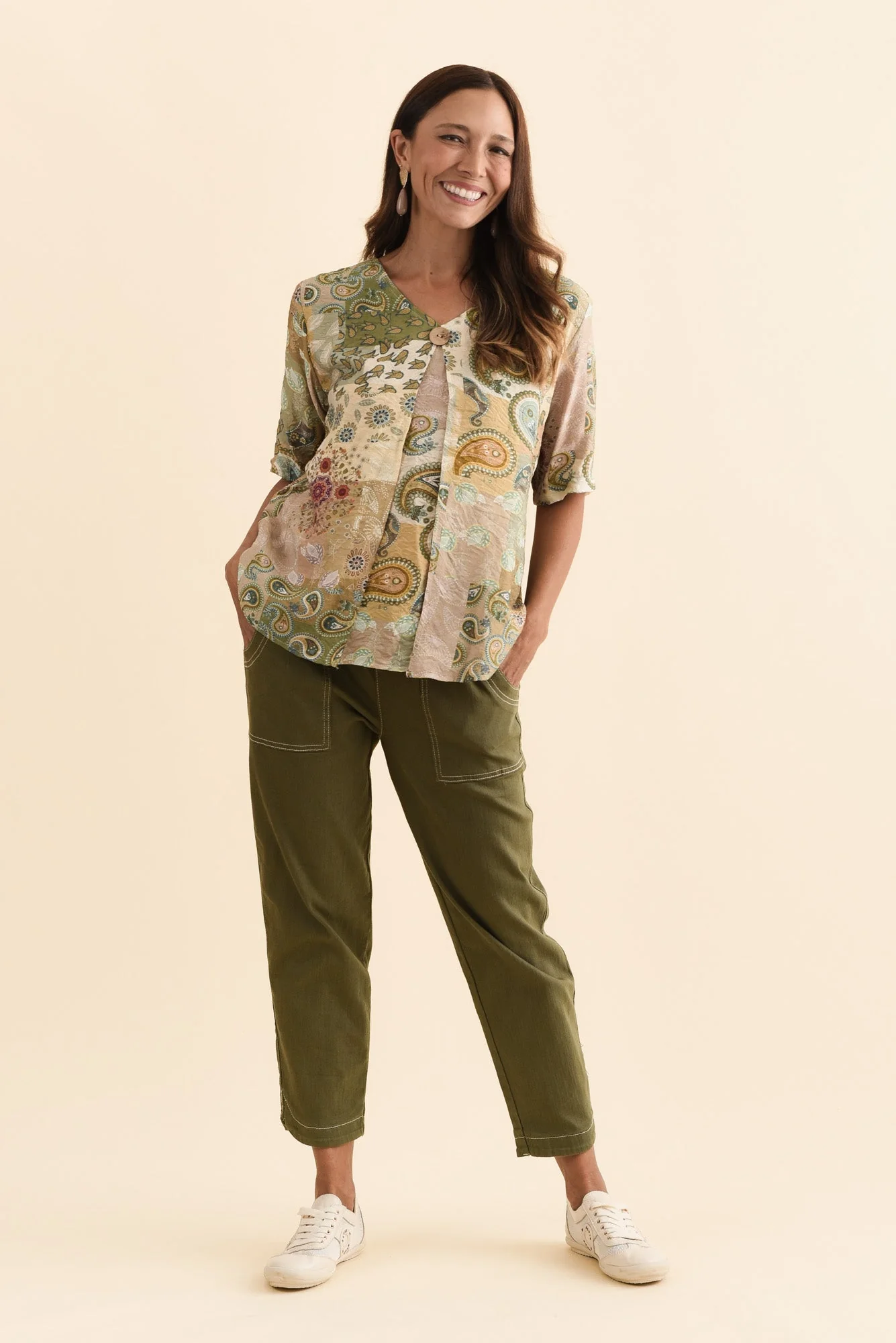 Yasmin Green Paisley Layered Button Top - Image 2