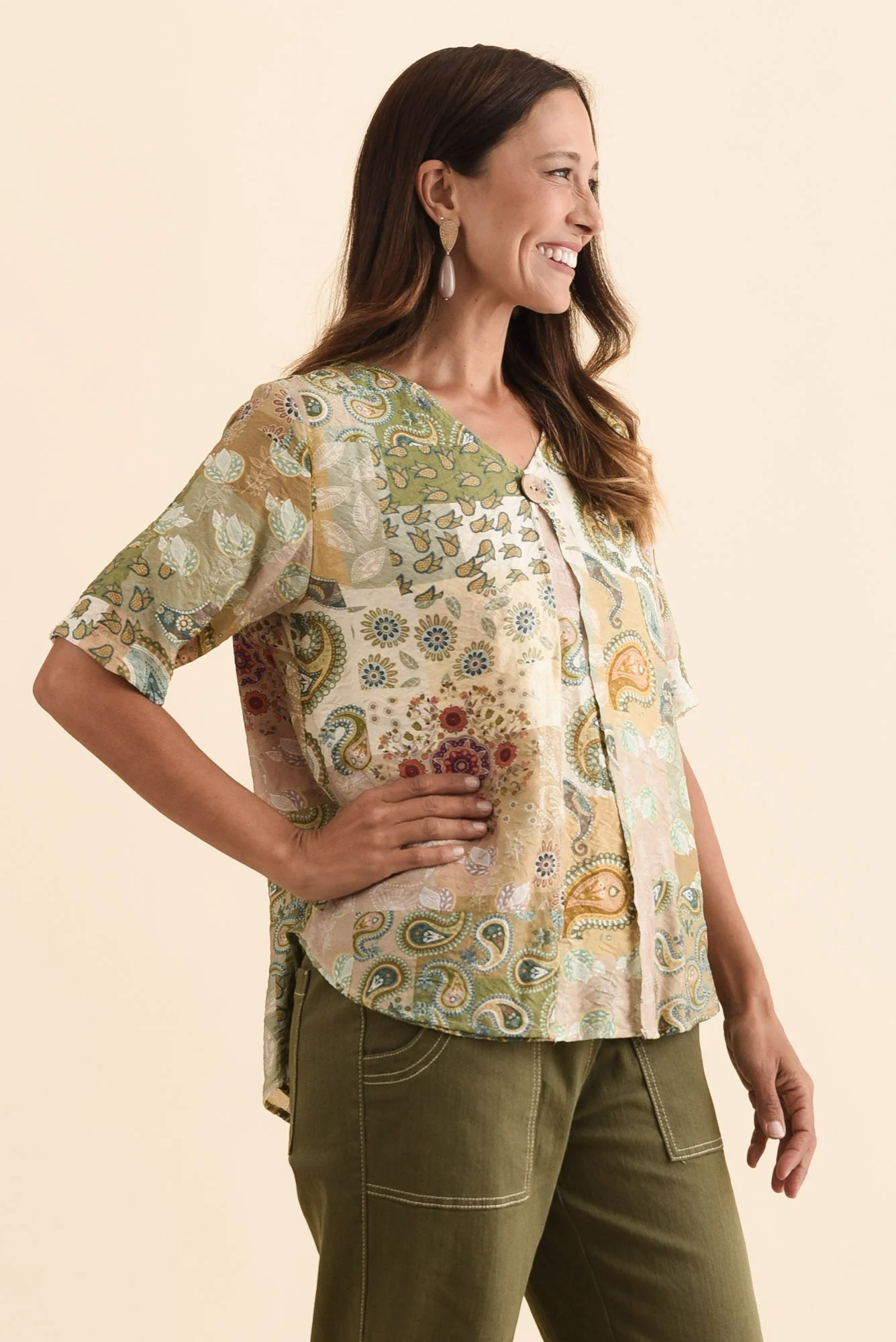 Yasmin Green Paisley Layered Button Top - Image 3