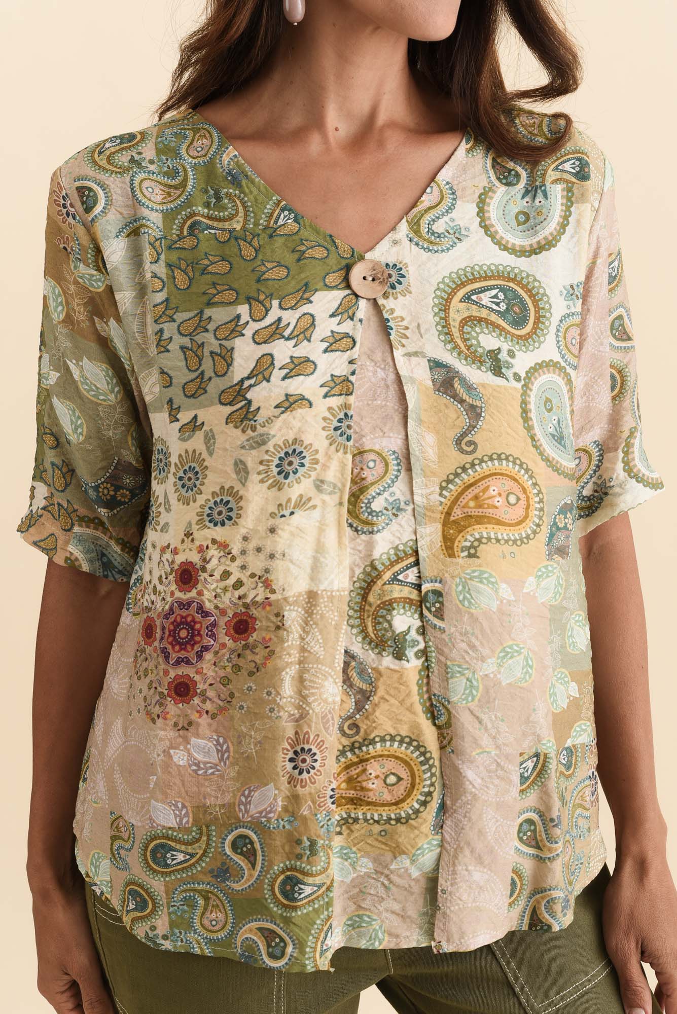 Yasmin Green Paisley Layered Button Top - Image 5