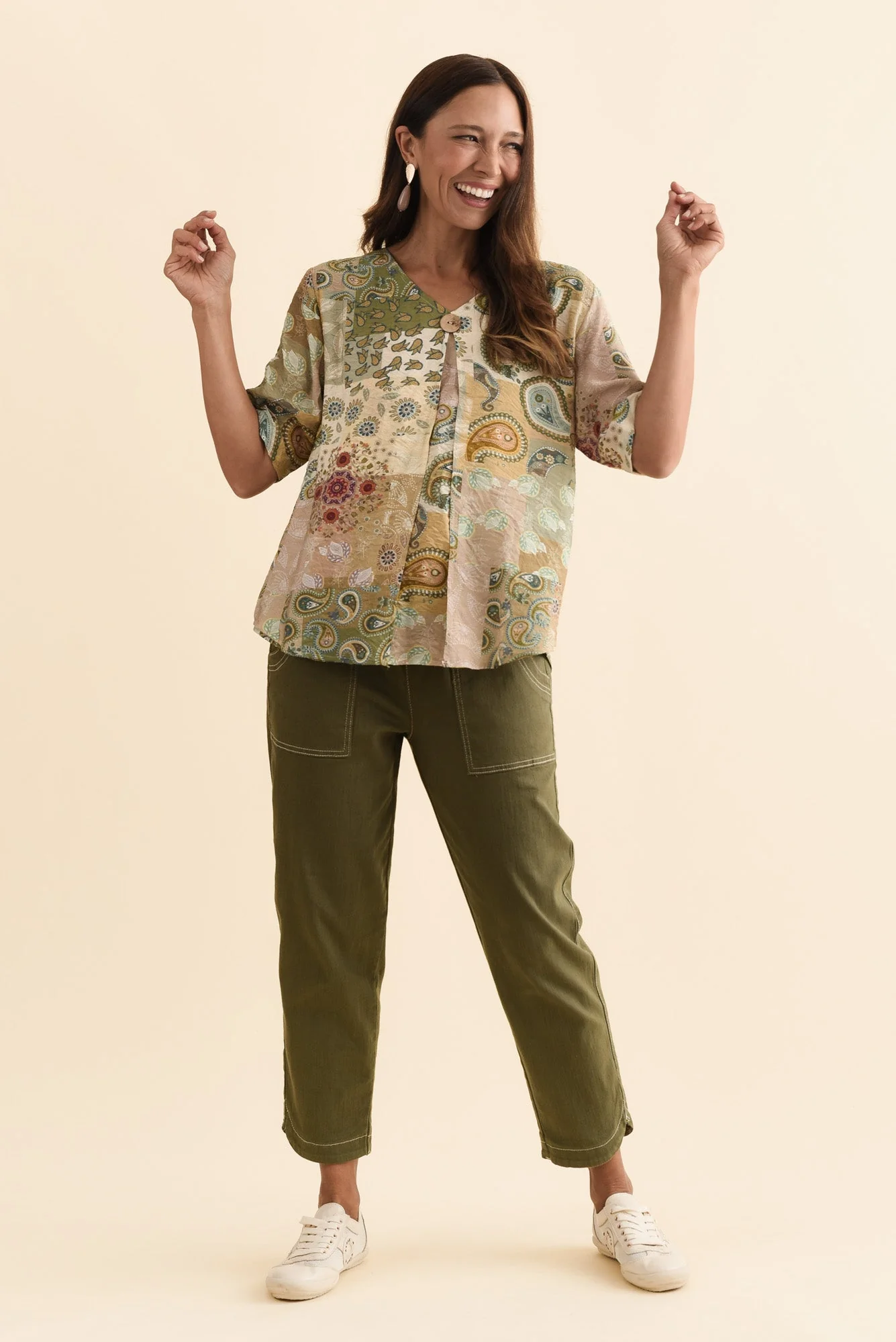Yasmin Green Paisley Layered Button Top - Image 6
